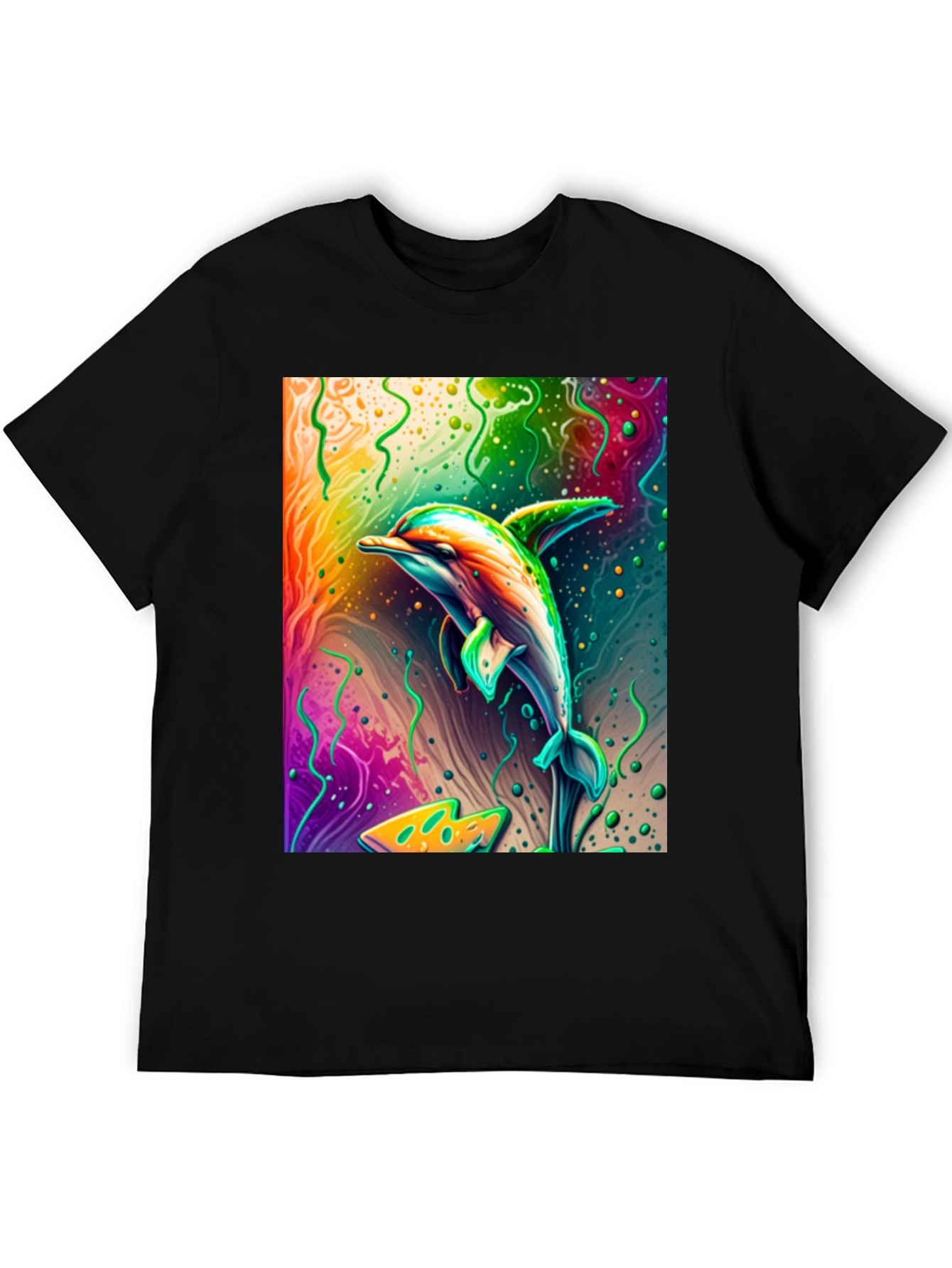 Black Vivid Dolphin Graphic T-Shirt - Black Cotton Tee view 5