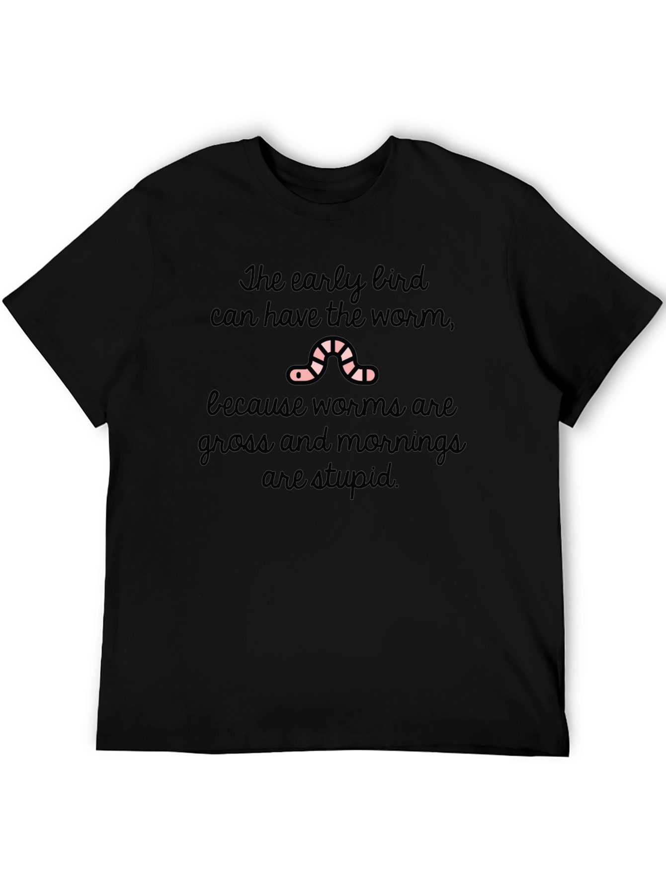 Black Early Bird Worm Funny Graphic T-Shirt view 5