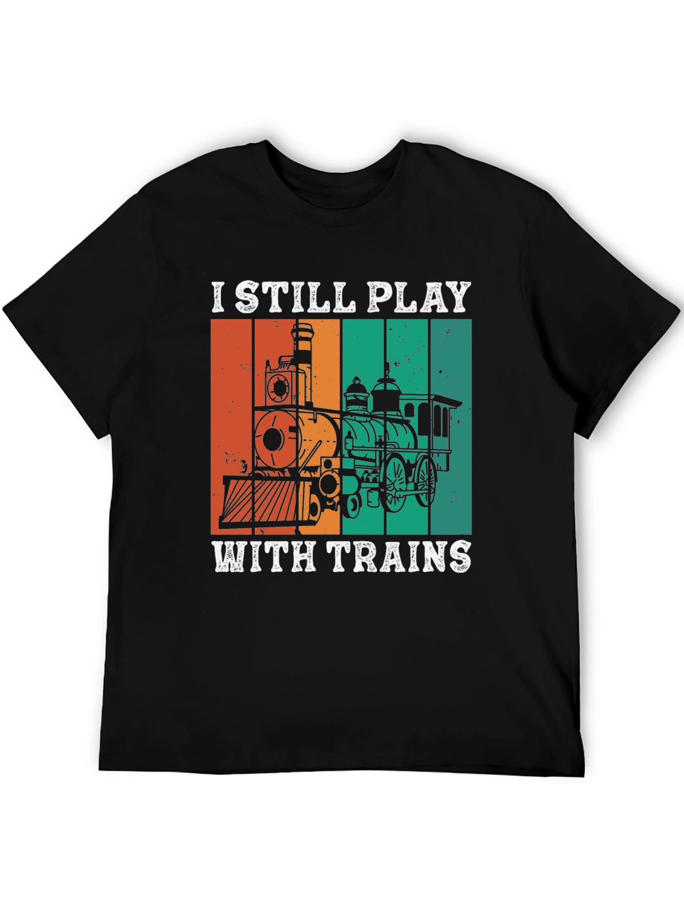 Black I Still Play with Trains T-Shirt view 5