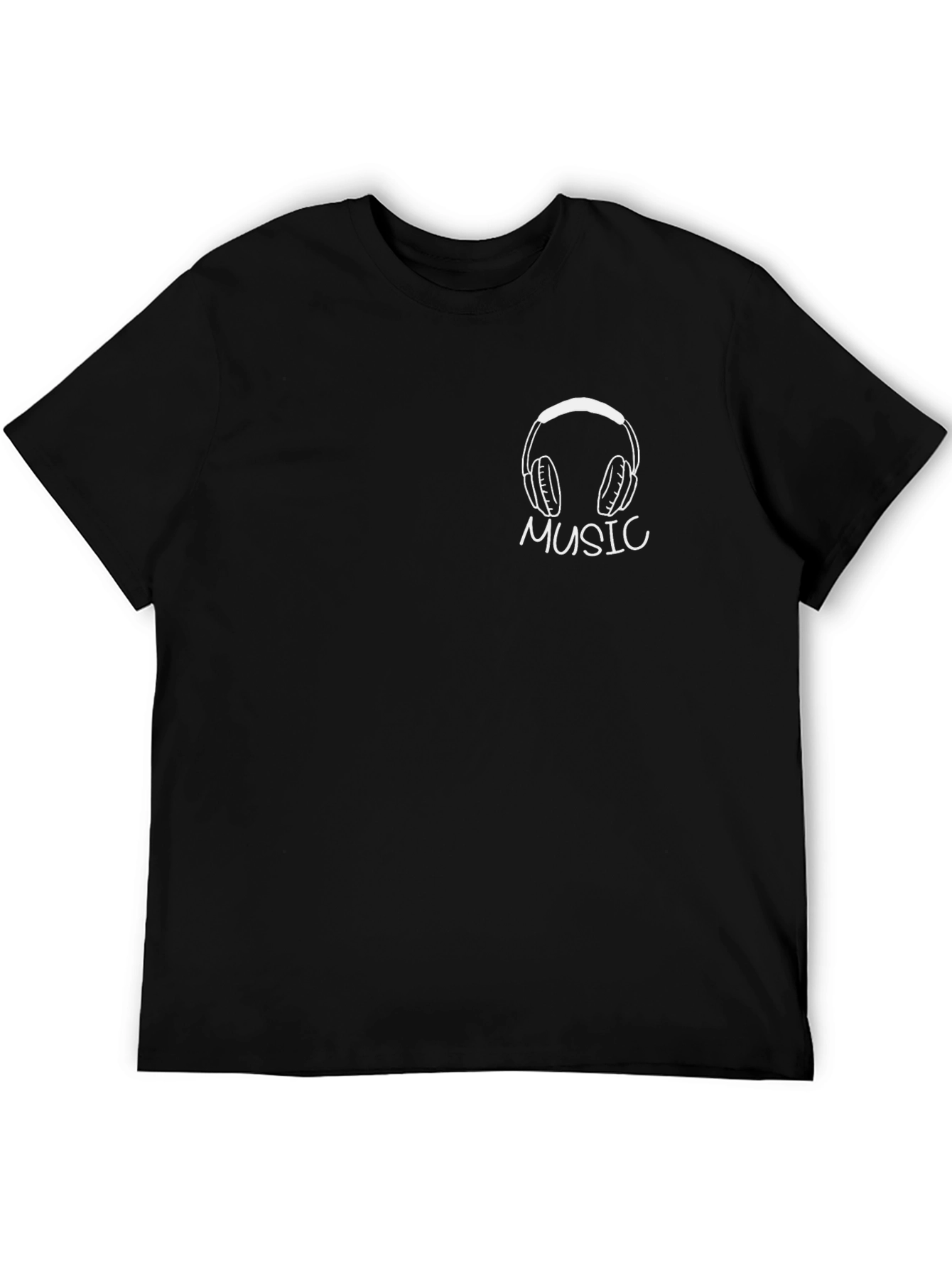 Black Music Headphones Graphic Tee - Black Cotton Shirt view 5