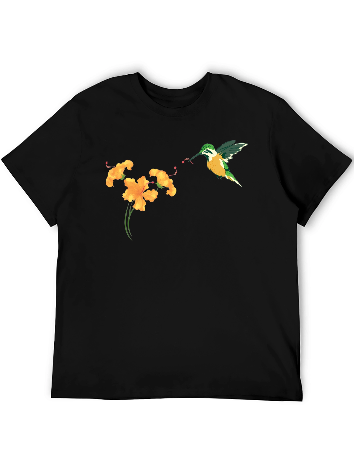 Black Hummingbird & Flower Graphic Tee - Stylish Black T-Shirt view 5