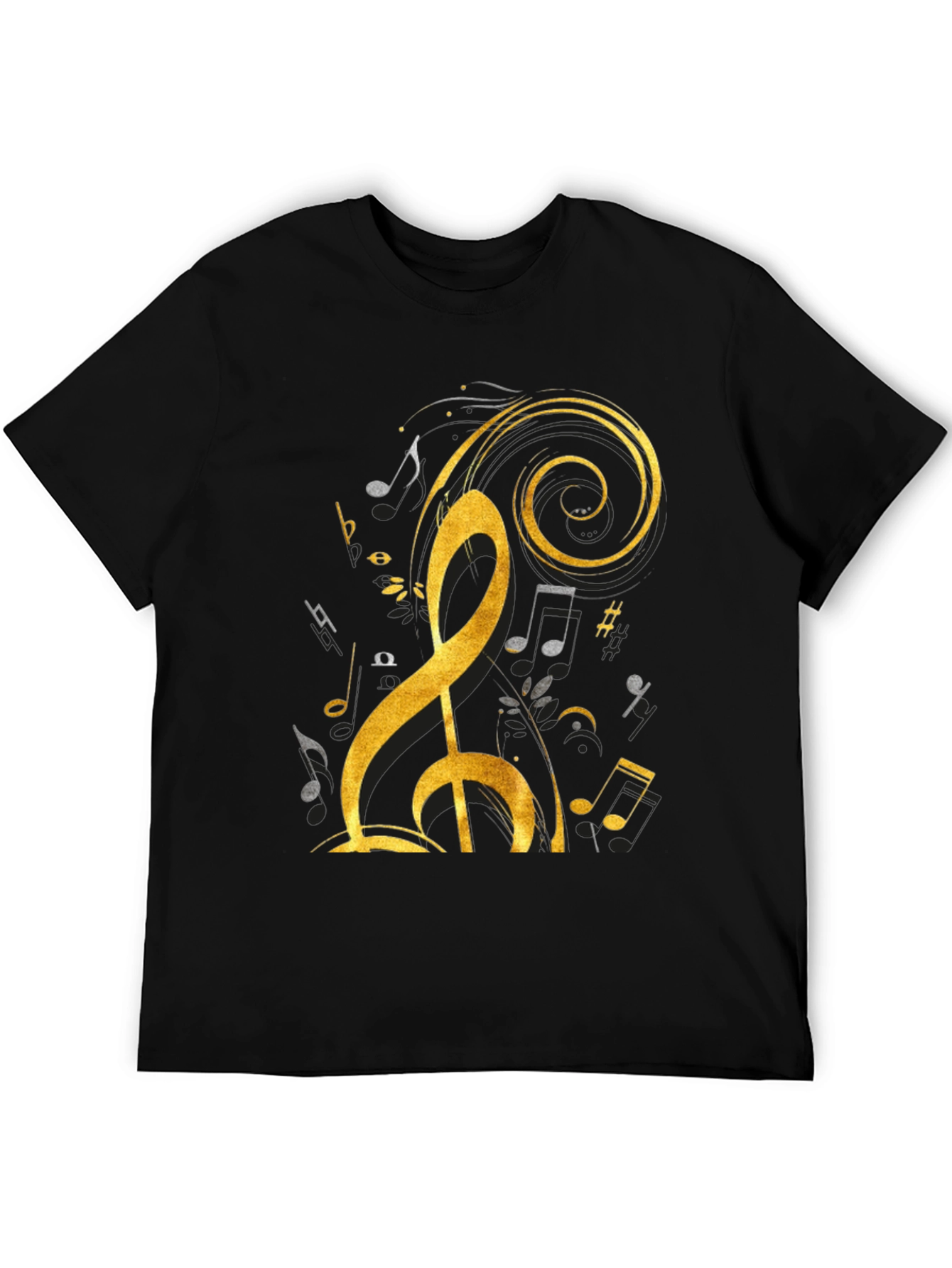 Black Musical Note Graphic Tee - Black Cotton T-Shirt view 5
