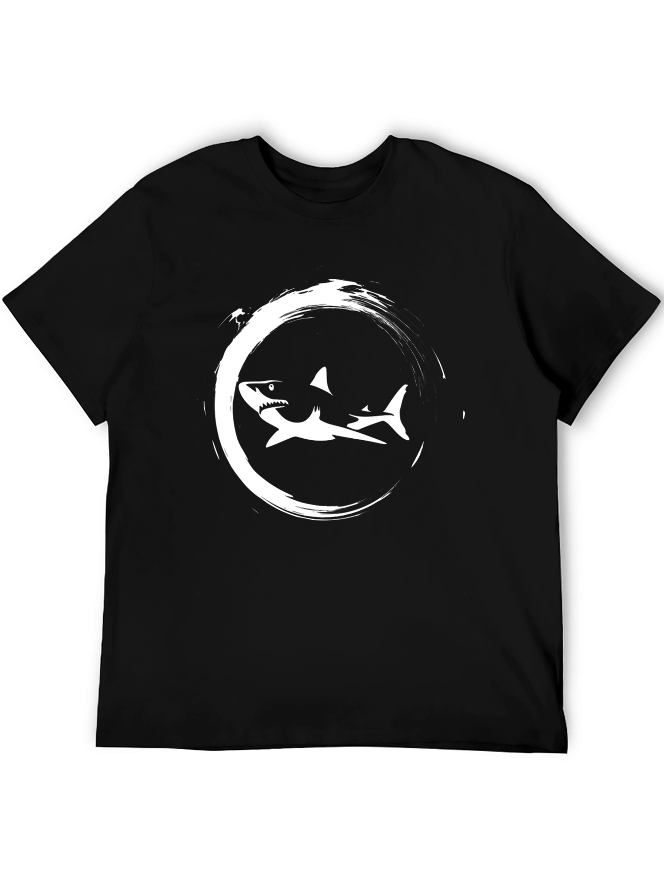 Black Shark Circle Graphic Print Black T-Shirt view 5