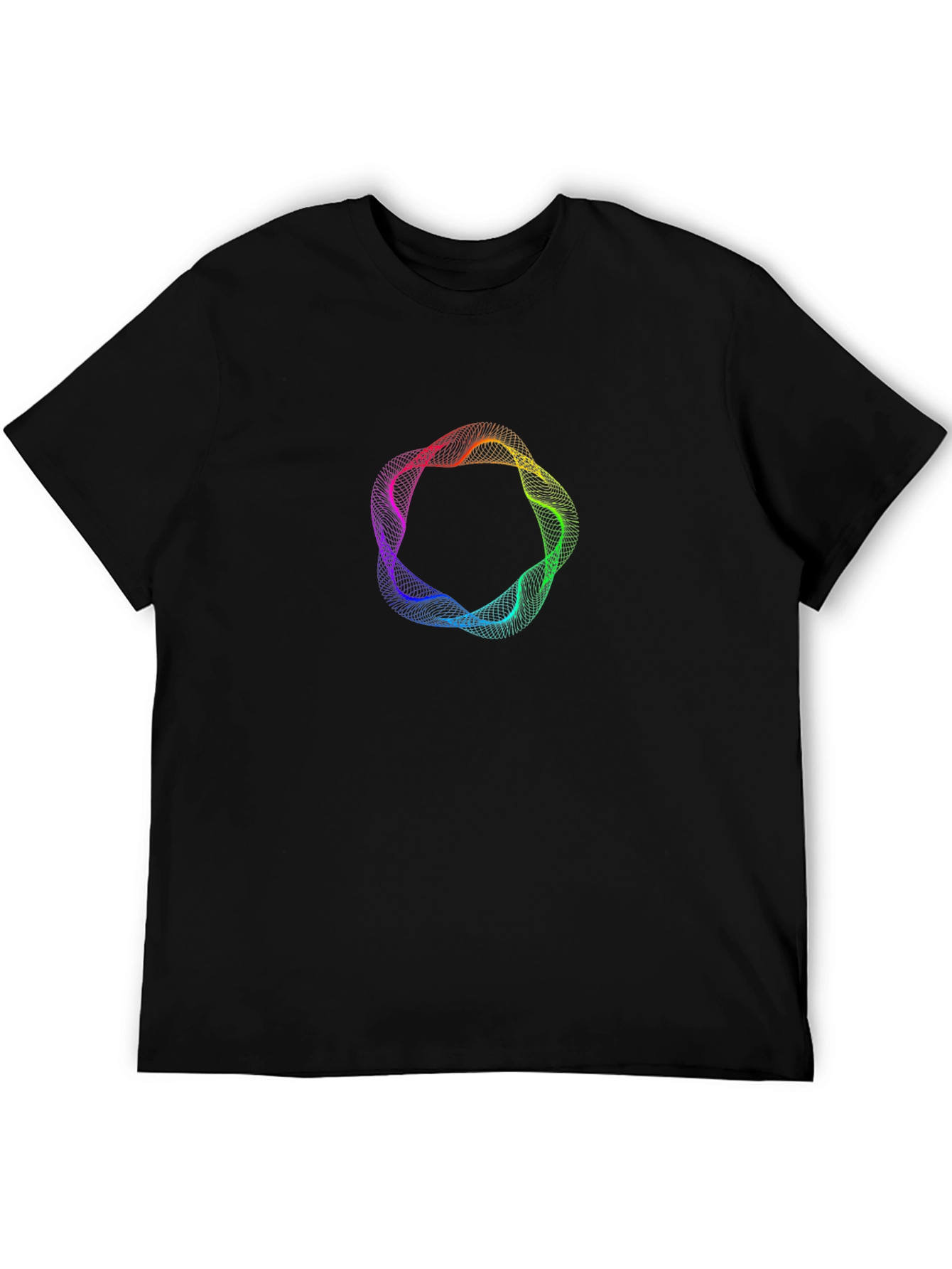 Black Abstract Rainbow Circle Graphic Black T-Shirt view 5