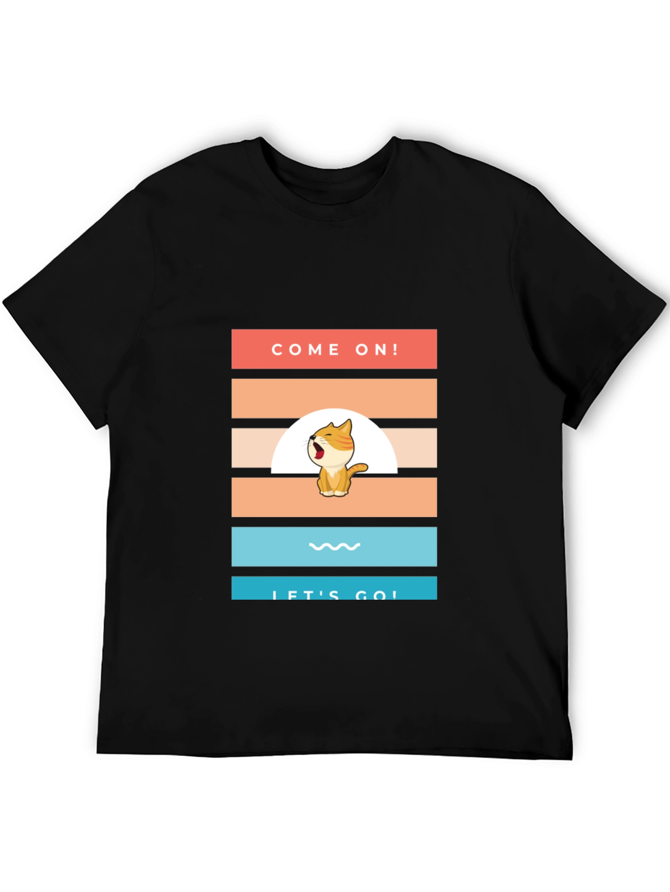 Black Come On! Let's Go! Cartoon Cat T-Shirt view 5