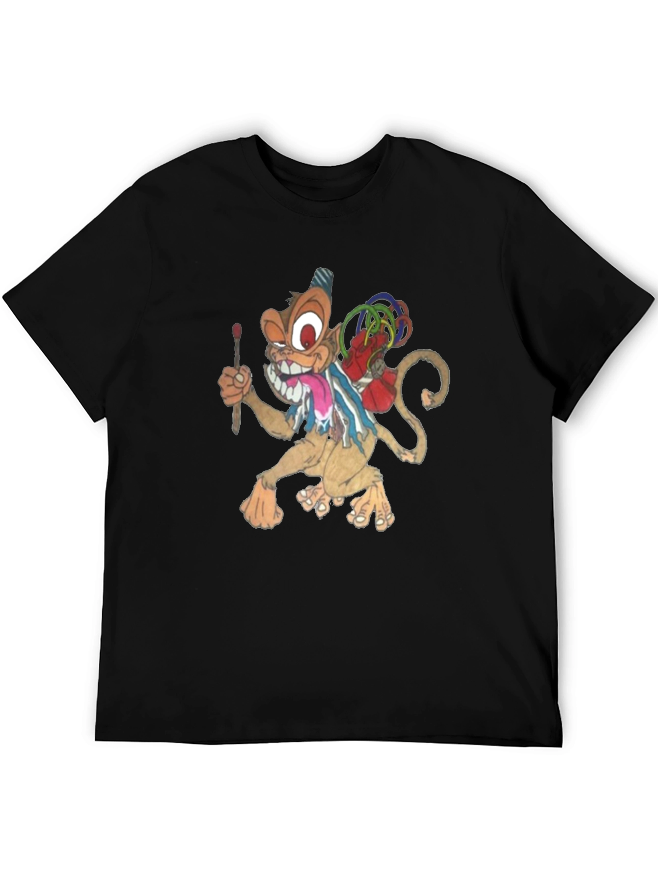 Black Cartoon Monkey Graphic Print T-Shirt view 5