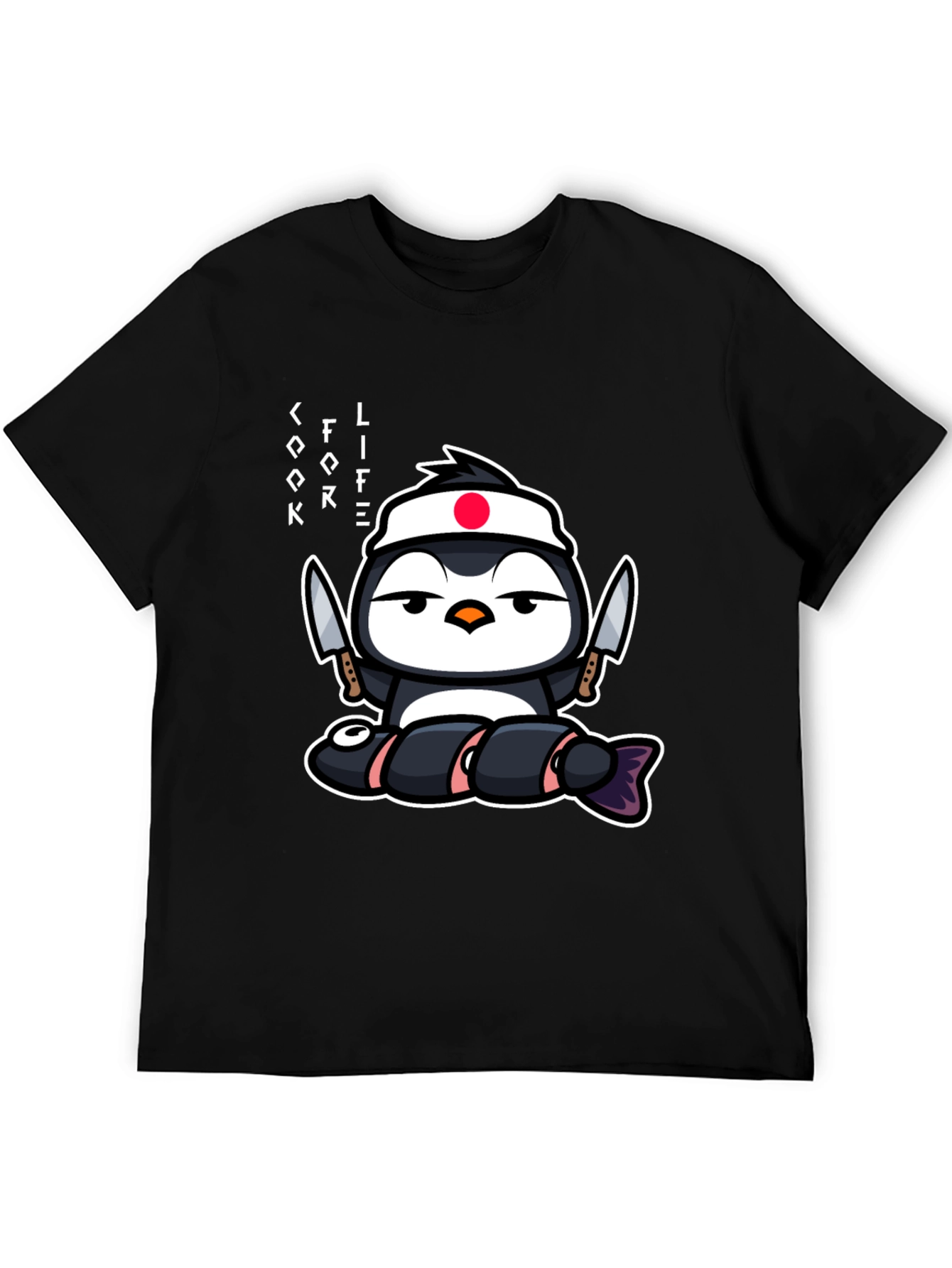 Black Sushi Chef Penguin T-Shirt - Cook Life view 5