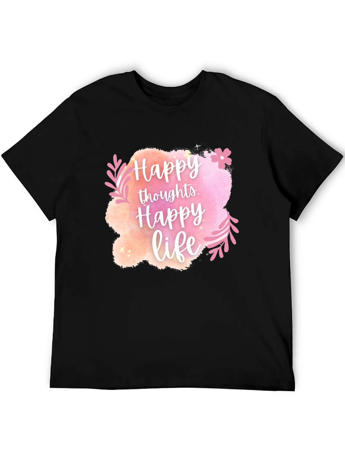 Black Happy Thoughts, Happy Life Graphic Tee view 5