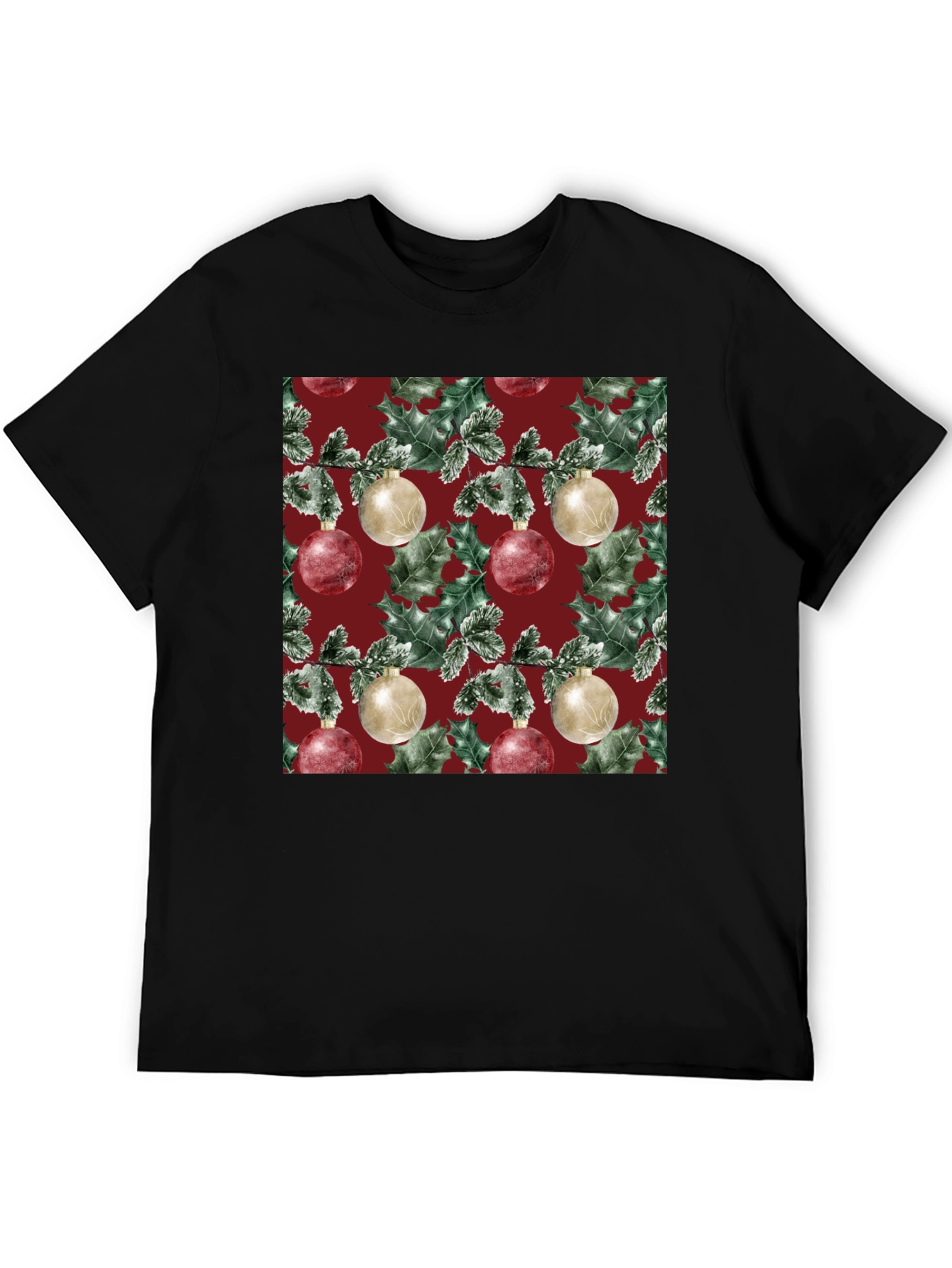 Black Festive Christmas Ornament Pattern T-Shirt view 5