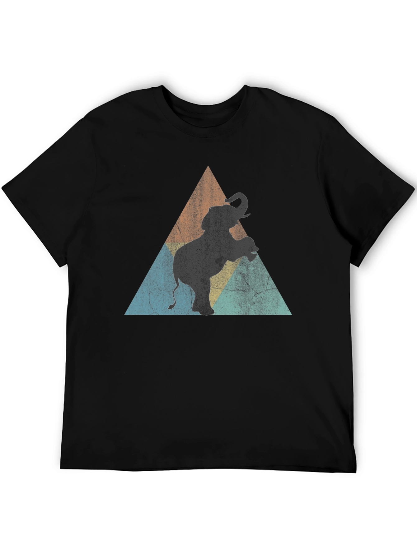 Black Elephant Retro Triangle Men's Black T-Shirt view 5