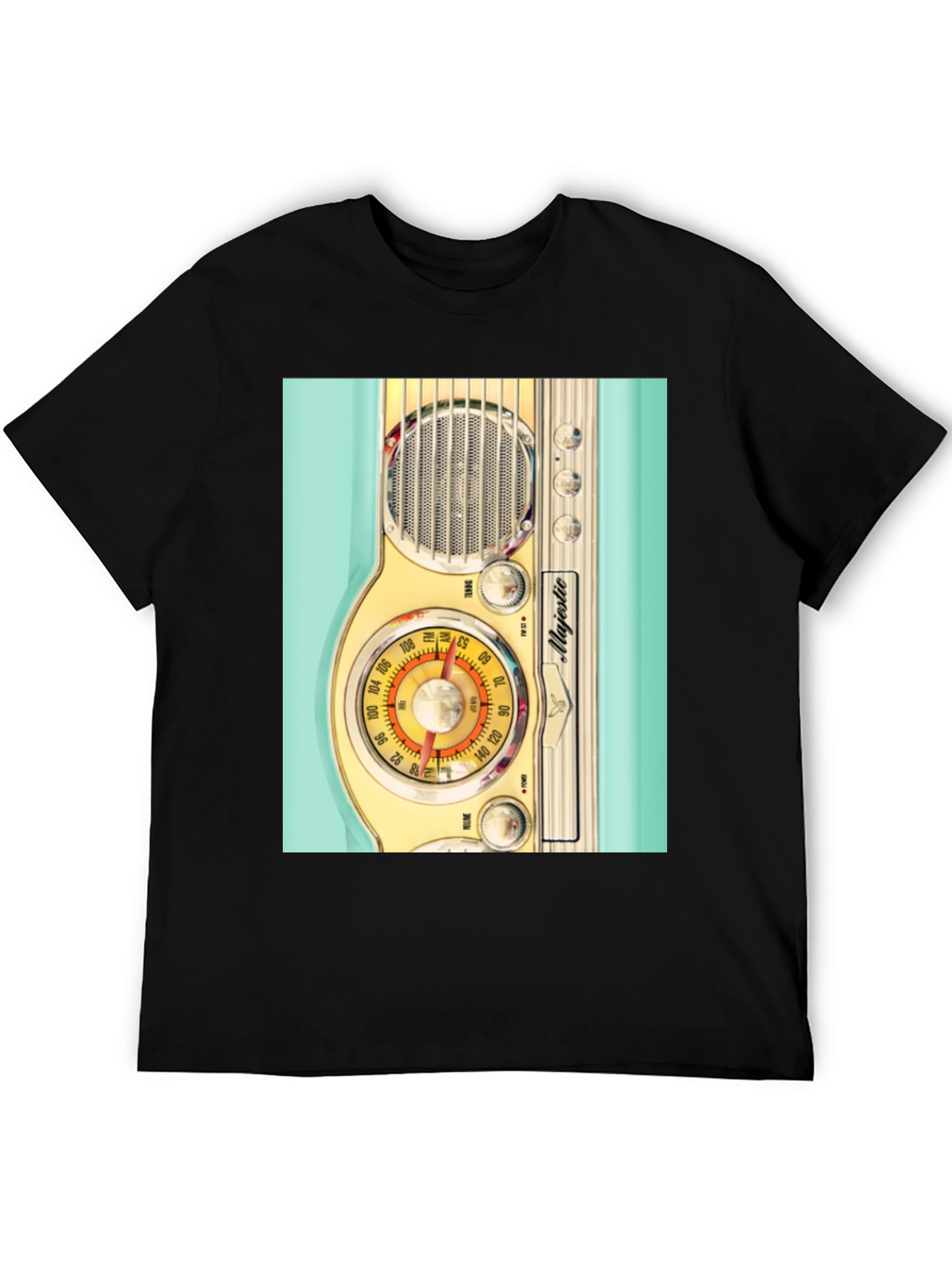Black Retro Radio Graphic Tee - Vintage Majestic Radio Design view 5