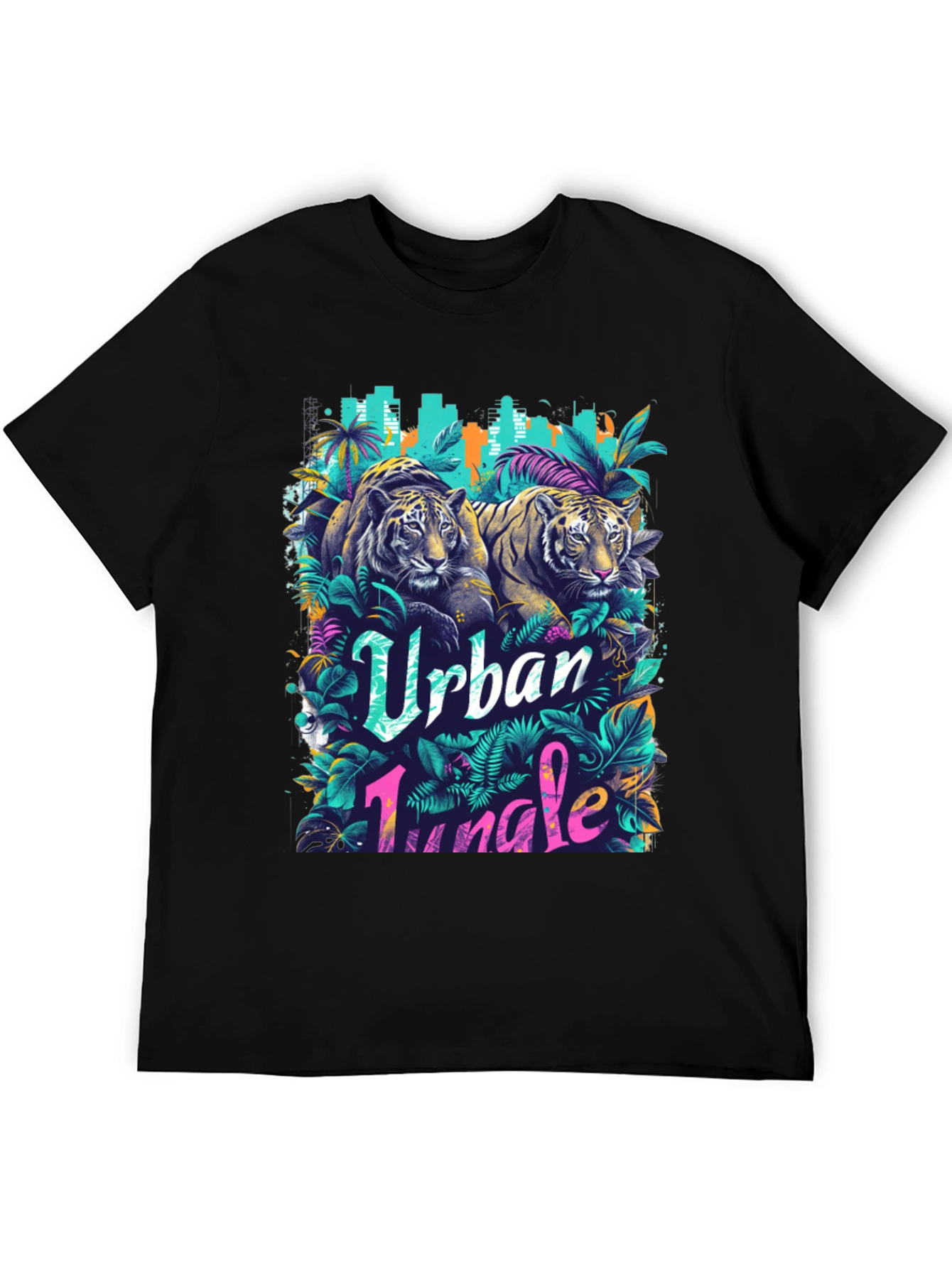 Black Urban Jungle Tiger Graphic T-Shirt view 5
