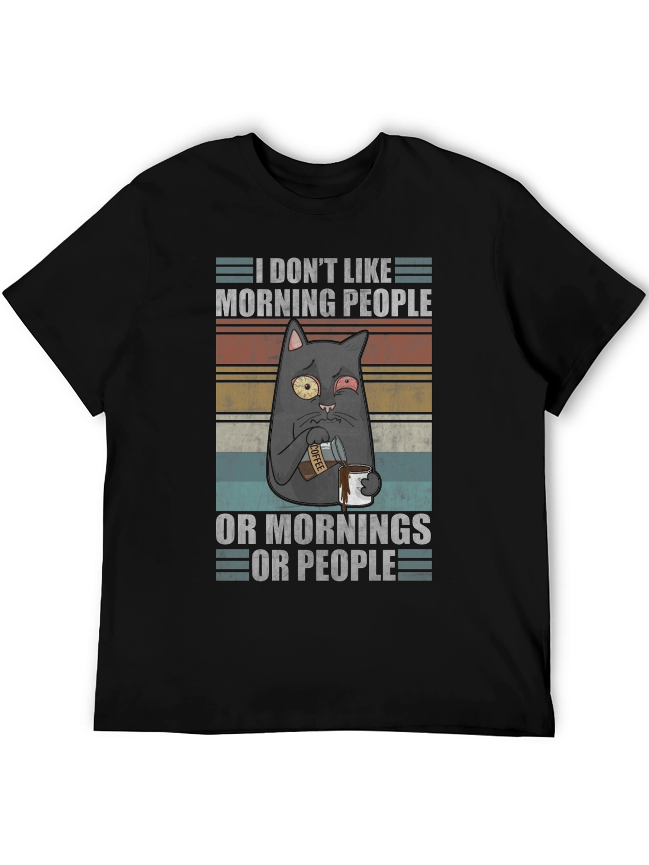 Black Humorous 'I Don't Like Morning People' Cat T-Shirt view 5