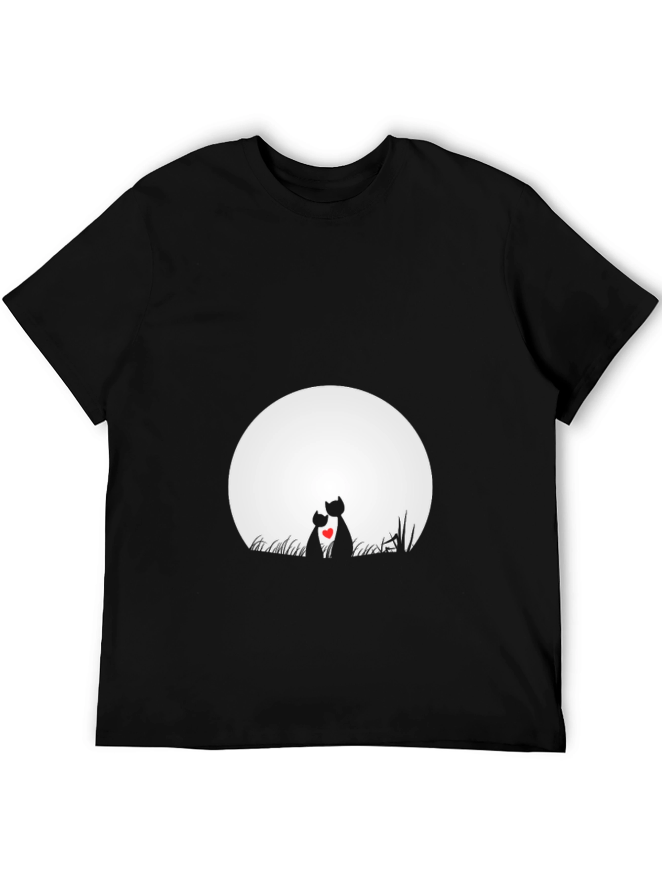 Black Love Cats T-Shirt - Romantic Moon Graphic Tee view 5