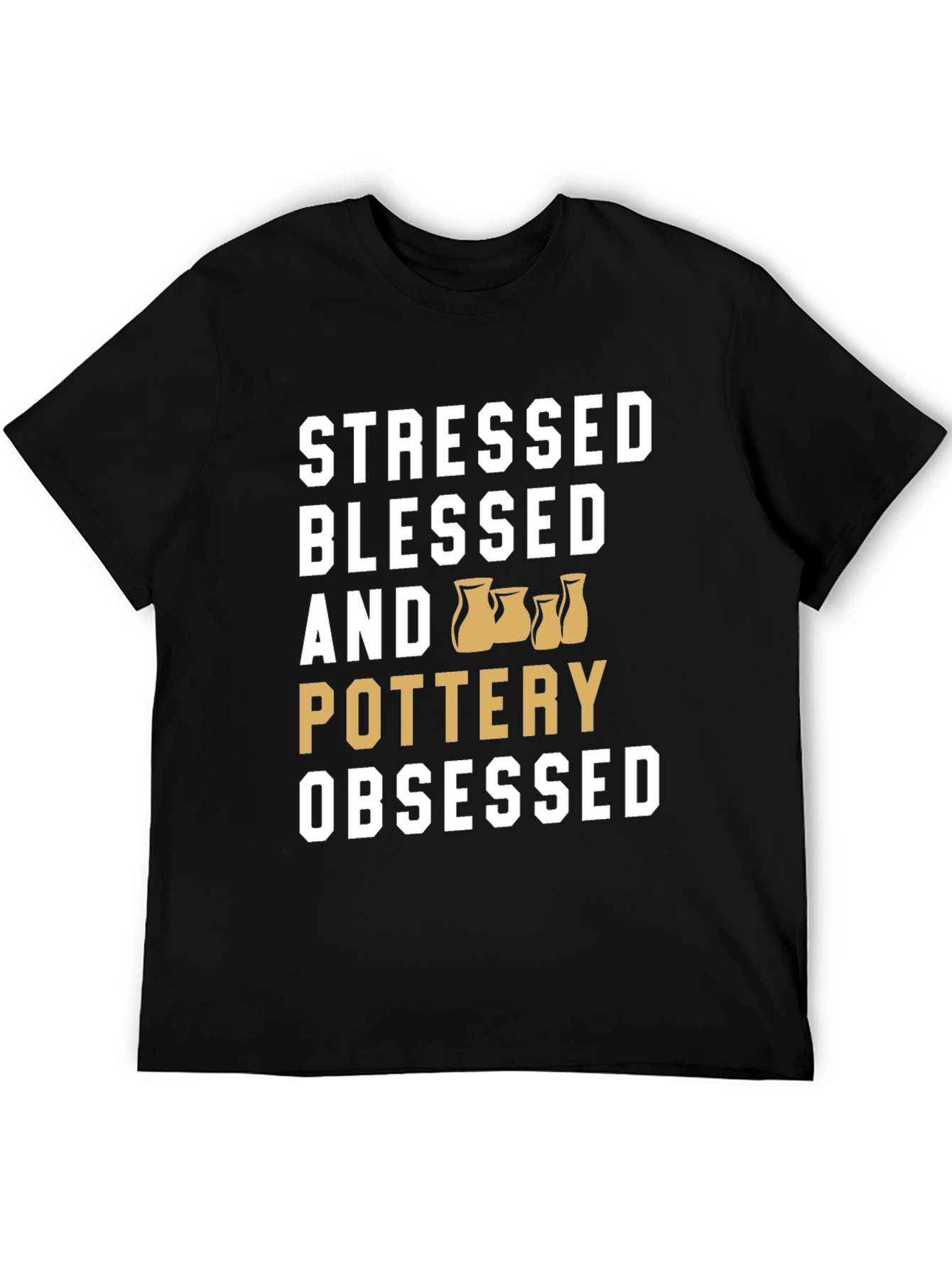 Black Stressed Blessed Pottery Obsessed T-Shirt view 5