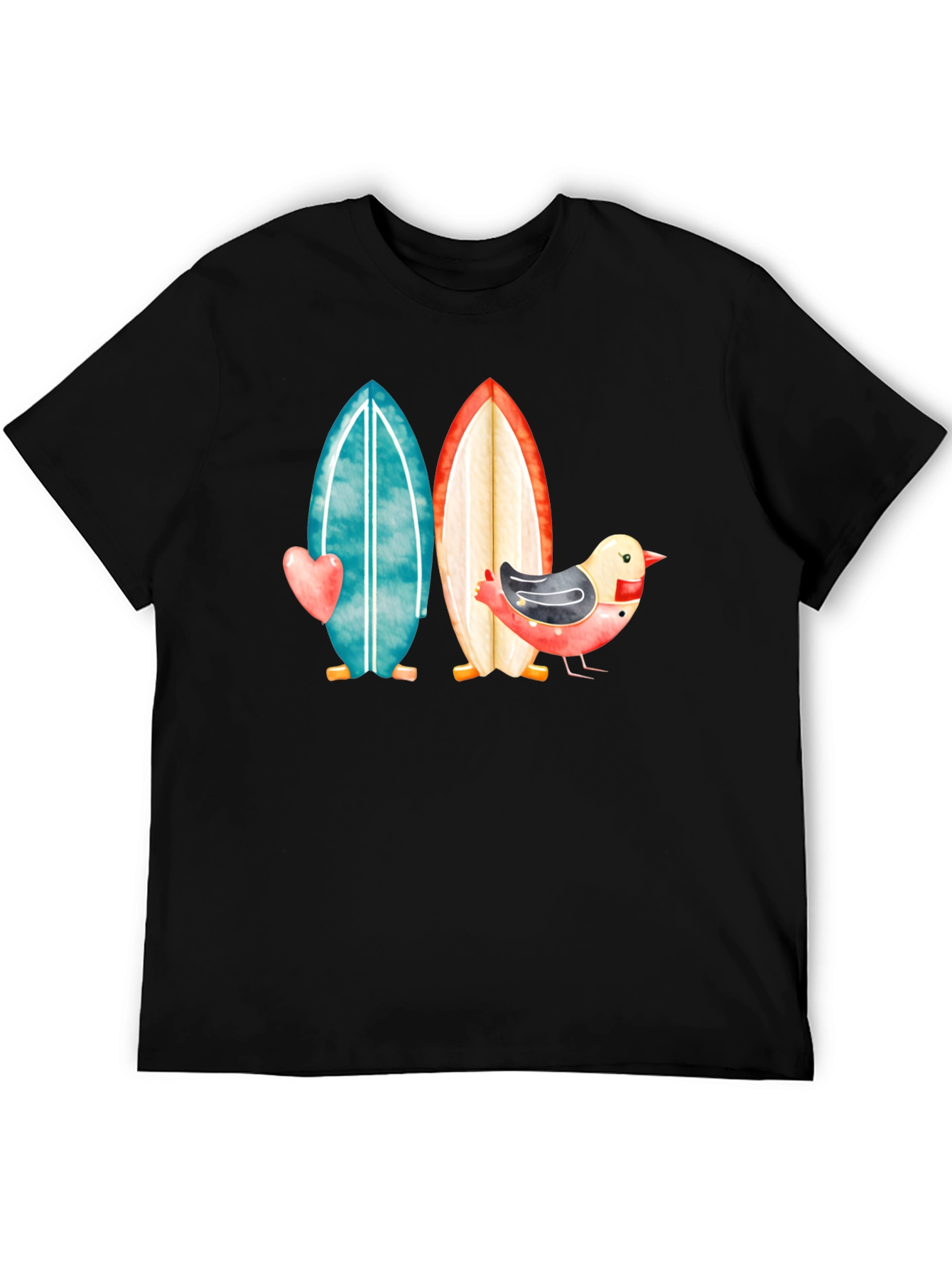 Black Surfboards & Bird T-Shirt - Coastal Style view 5