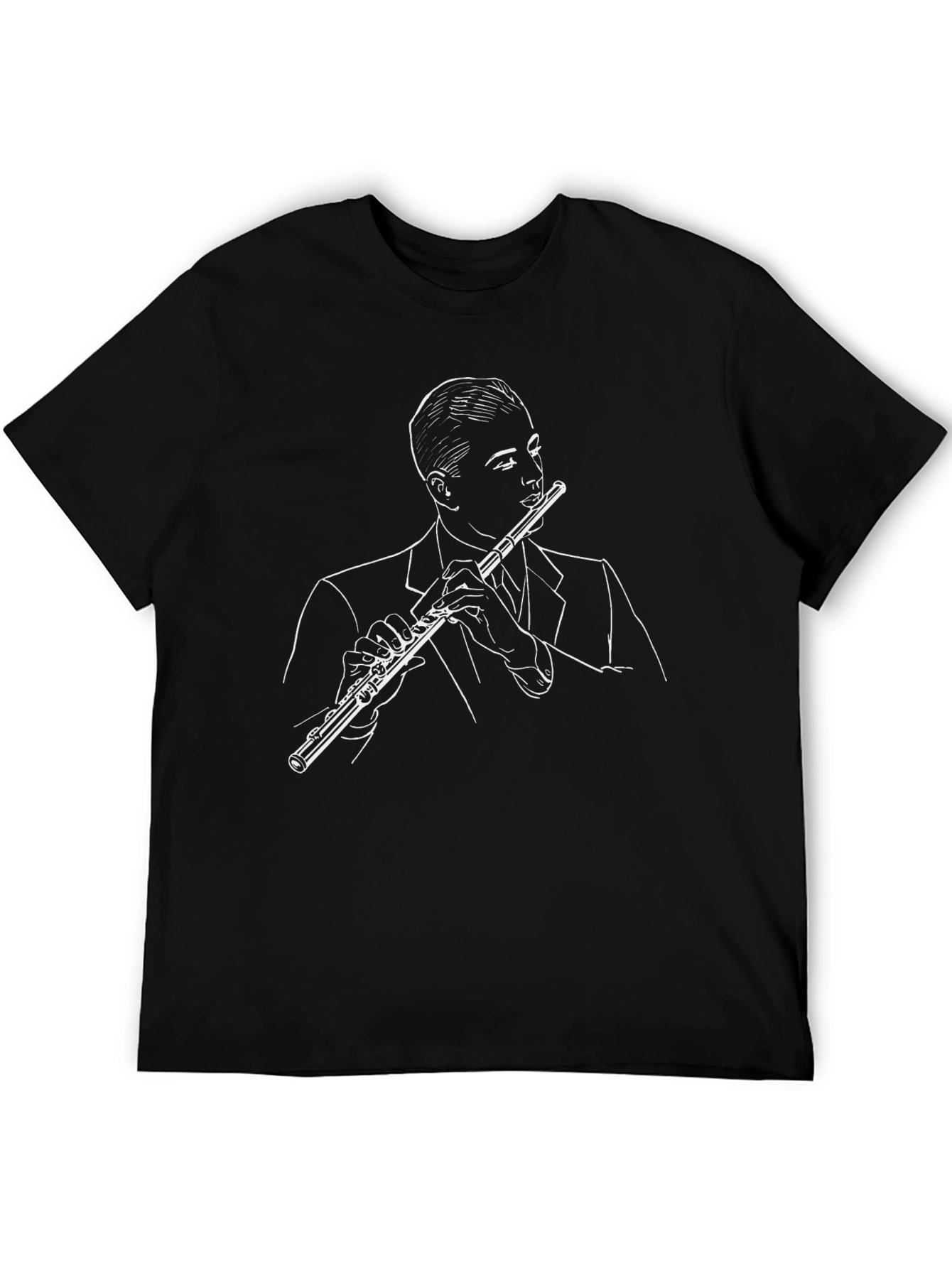 Black Flute Player Graphic Tee - Stylish Musician T-Shirt view 5