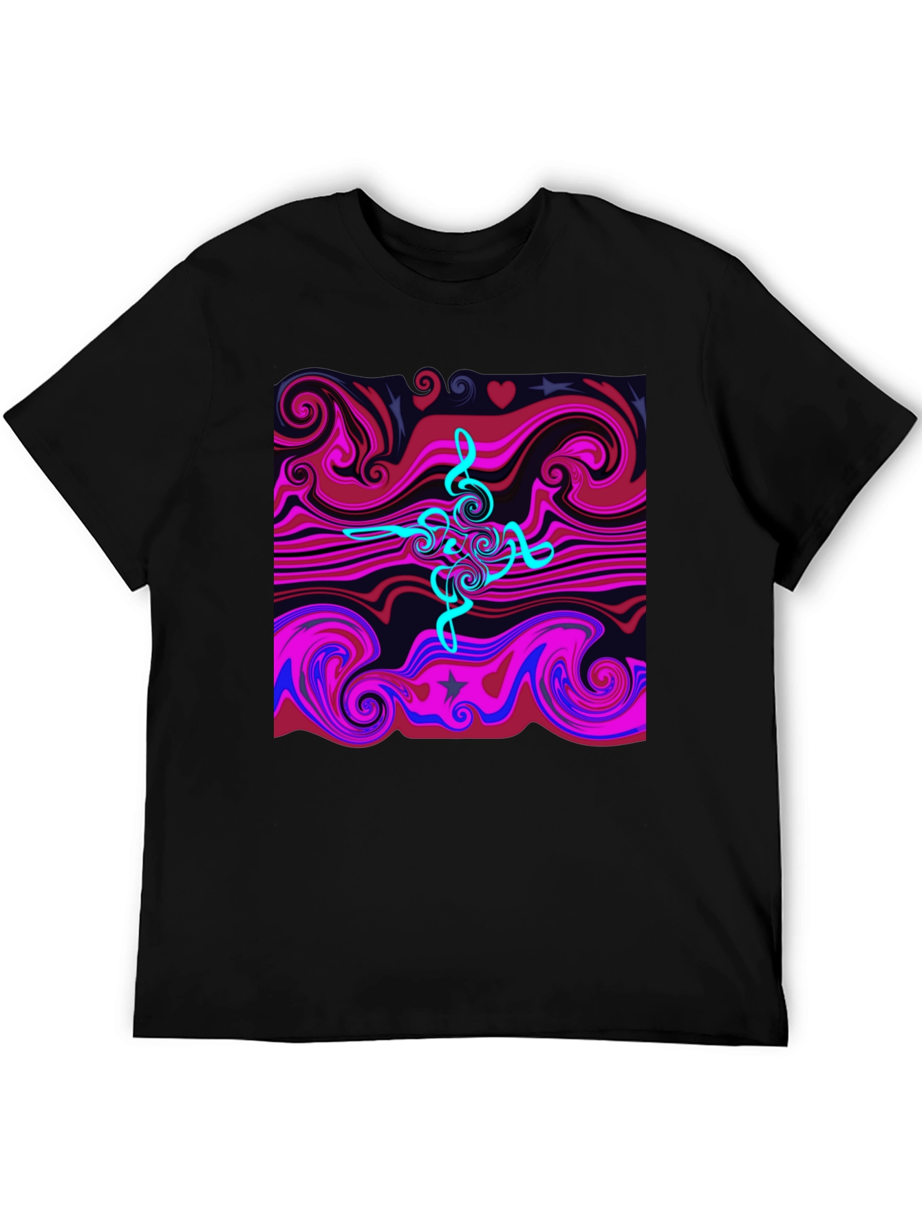 Black Abstract Swirl Tee - Cool Graphic Print Black T-Shirt view 5