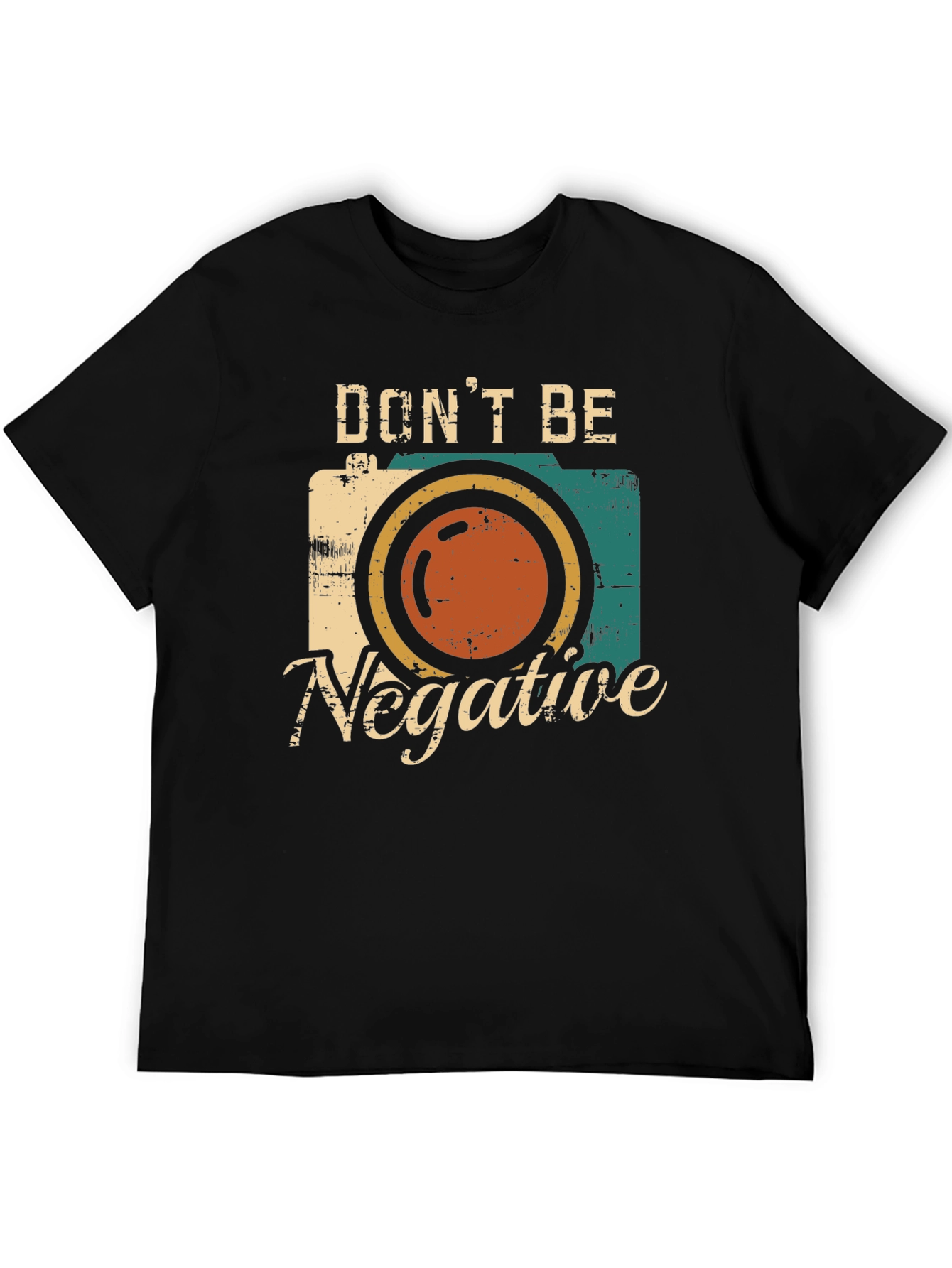 Black Don't Be Negative Retro Camera Graphic T-Shirt view 5