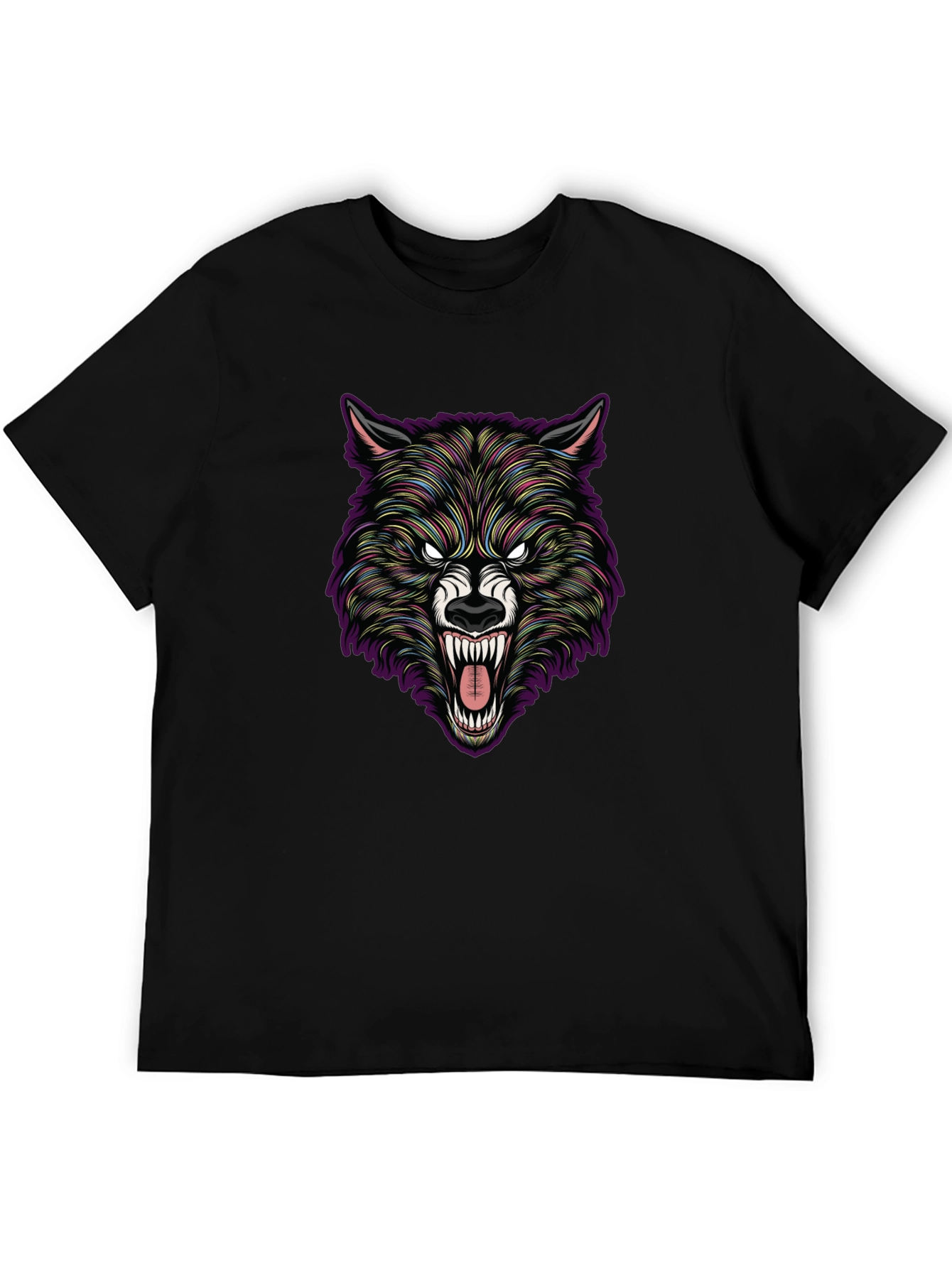 Black Wolf Graphic Print Crew Neck T-Shirt view 5