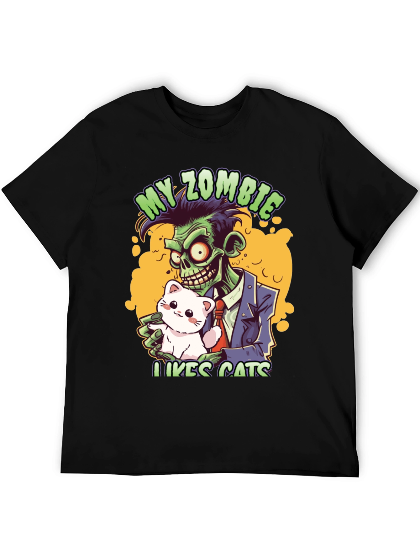 Black Zombie Likes Cats T-Shirt view 5