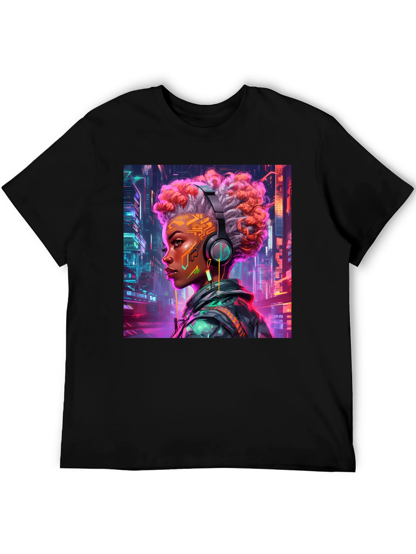 Black Cyberpunk Girl Graphic Tee - Futuristic Style view 5