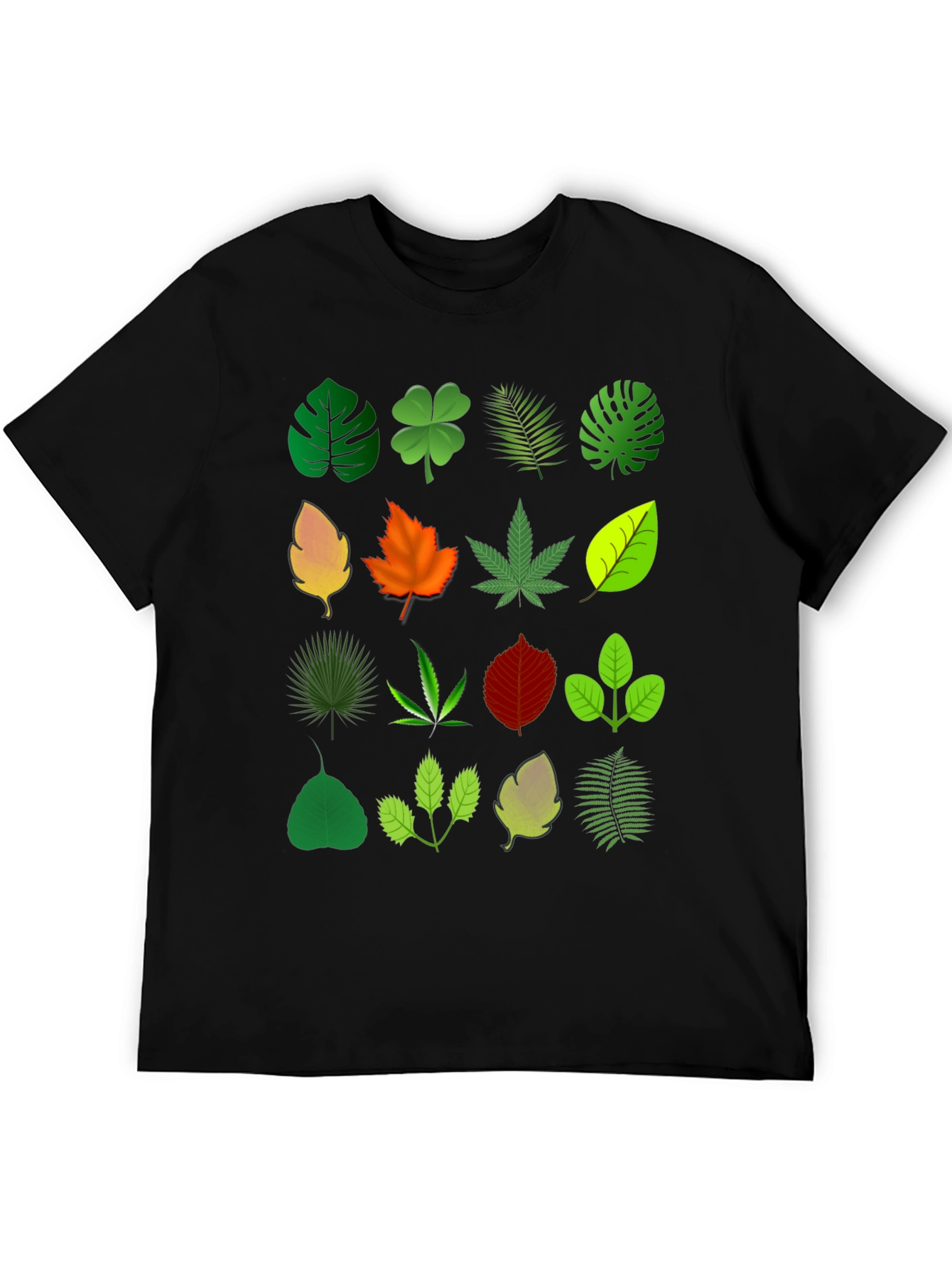 Black Leaf Pattern T-Shirt view 5