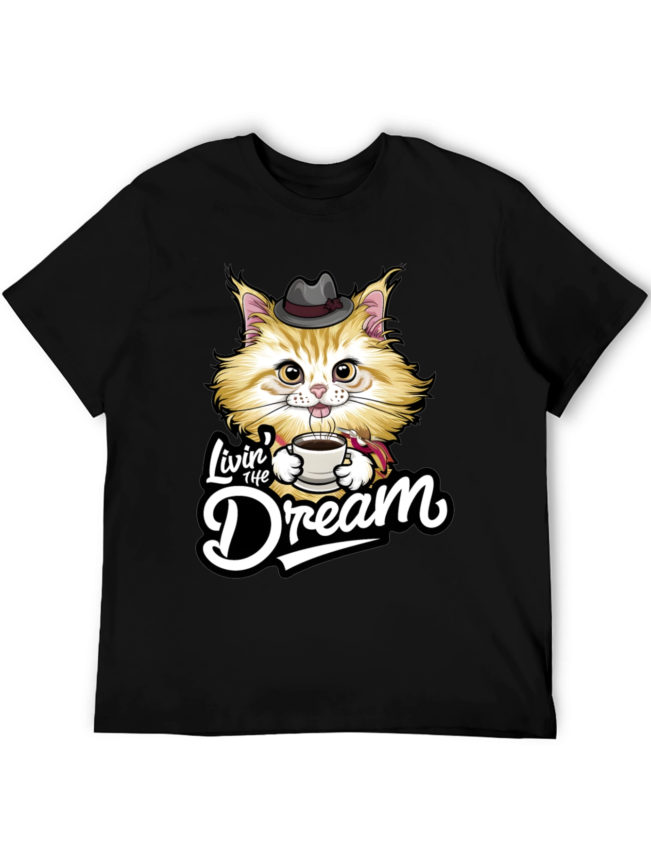 Black Livin' the Dream Cat Graphic T-Shirt view 5