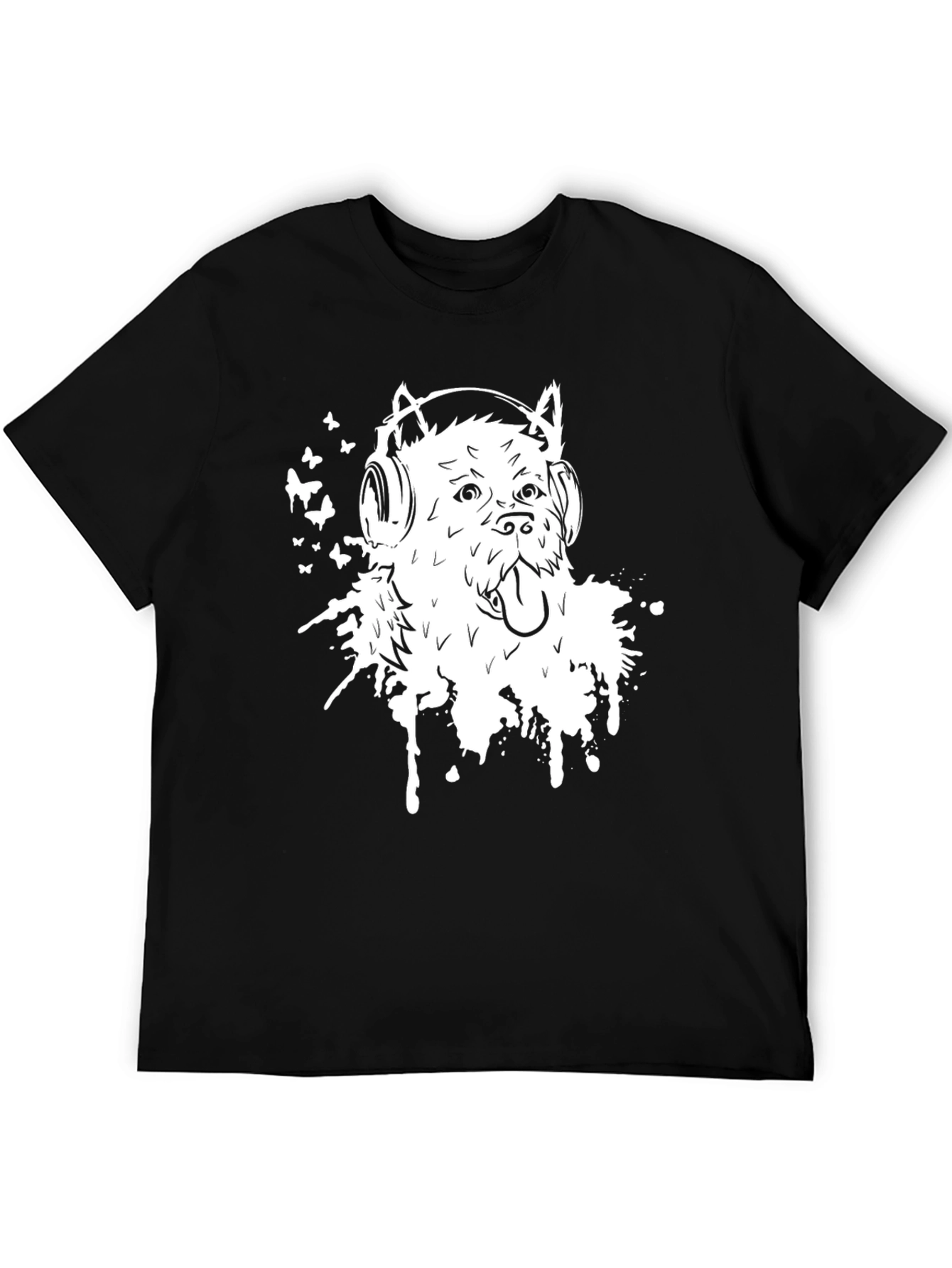 Black Dog with Headphones Graphic Tee - Black view 5
