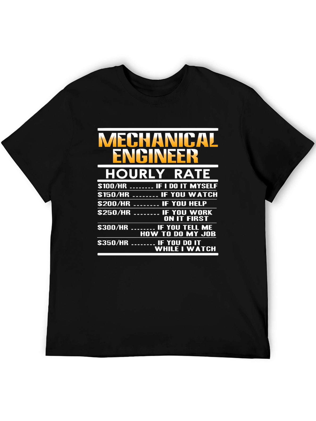 Black Mechanical Engineer Hourly Rate T-Shirt view 5