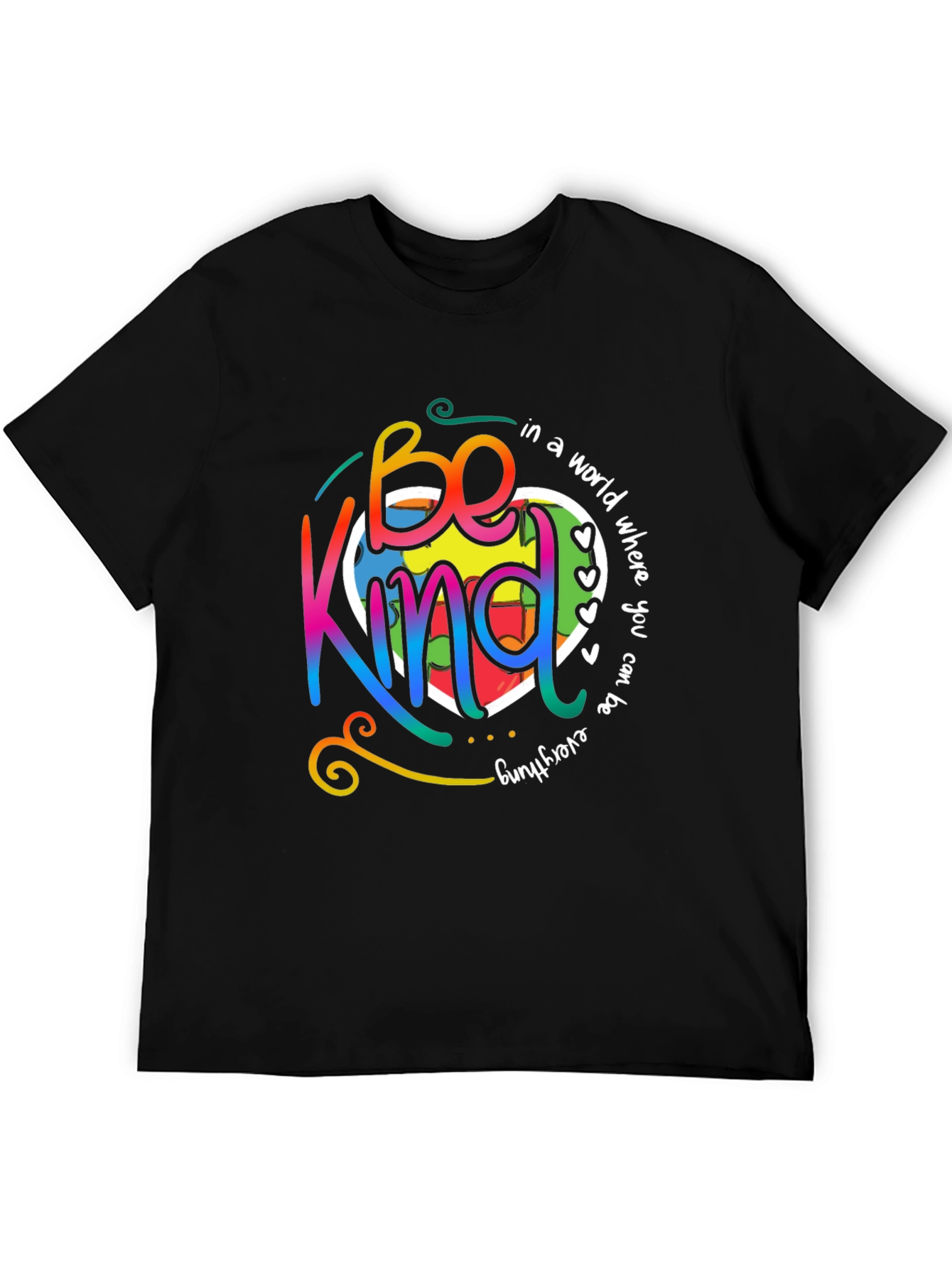 Black Be Kind T-Shirt - Colorful Autism Awareness Design view 5