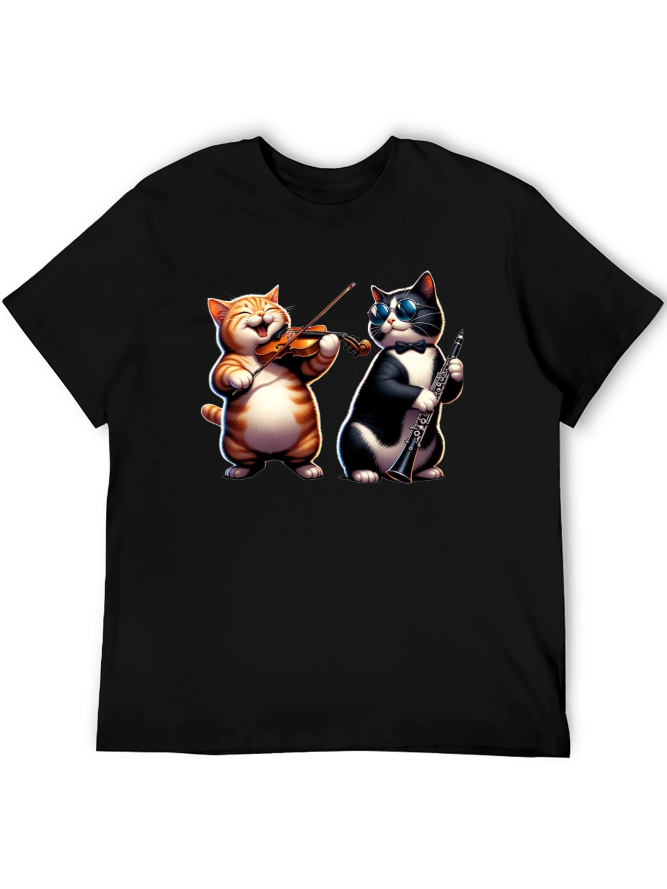 Black Musical Cats Black Graphic T-Shirt view 5