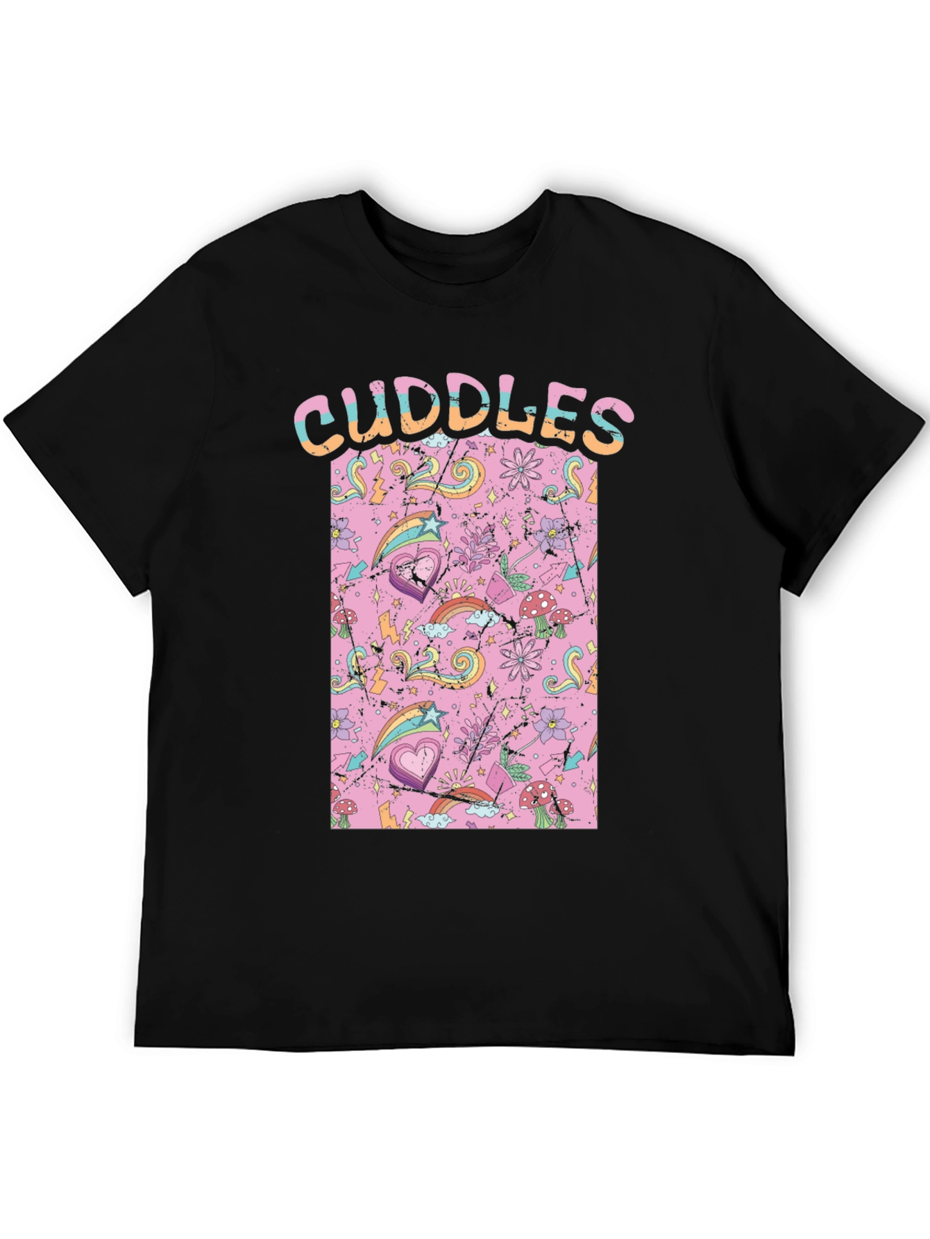 Black Cuddles Graphic Print Crew Neck T-Shirt view 5