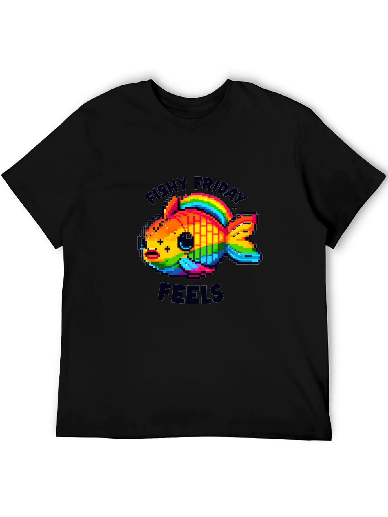 Black Fishy Friday Feels Pixel Art Graphic Tee view 5