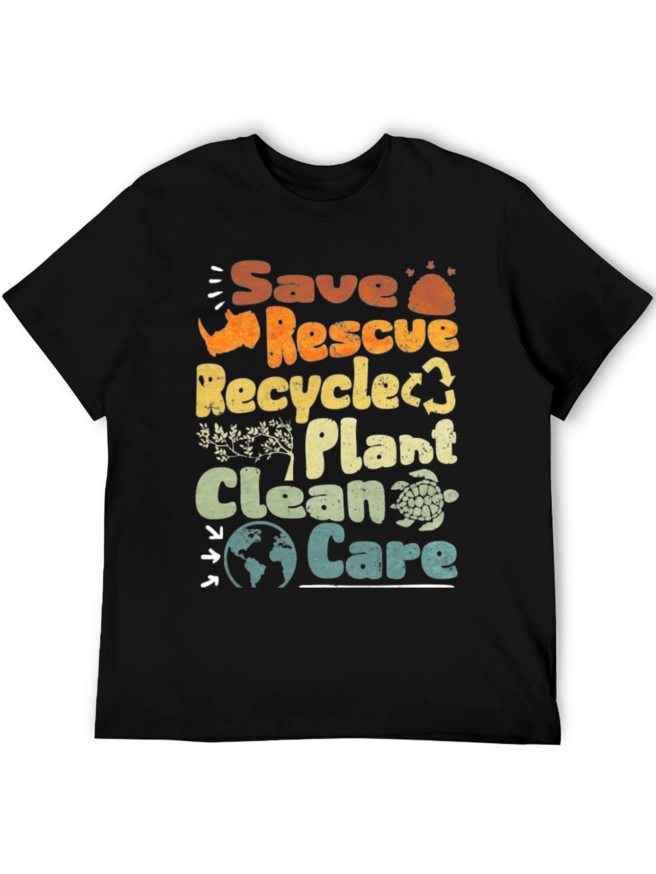 Black Eco-Friendly 'Save Rescue Recycle' Graphic T-Shirt view 5