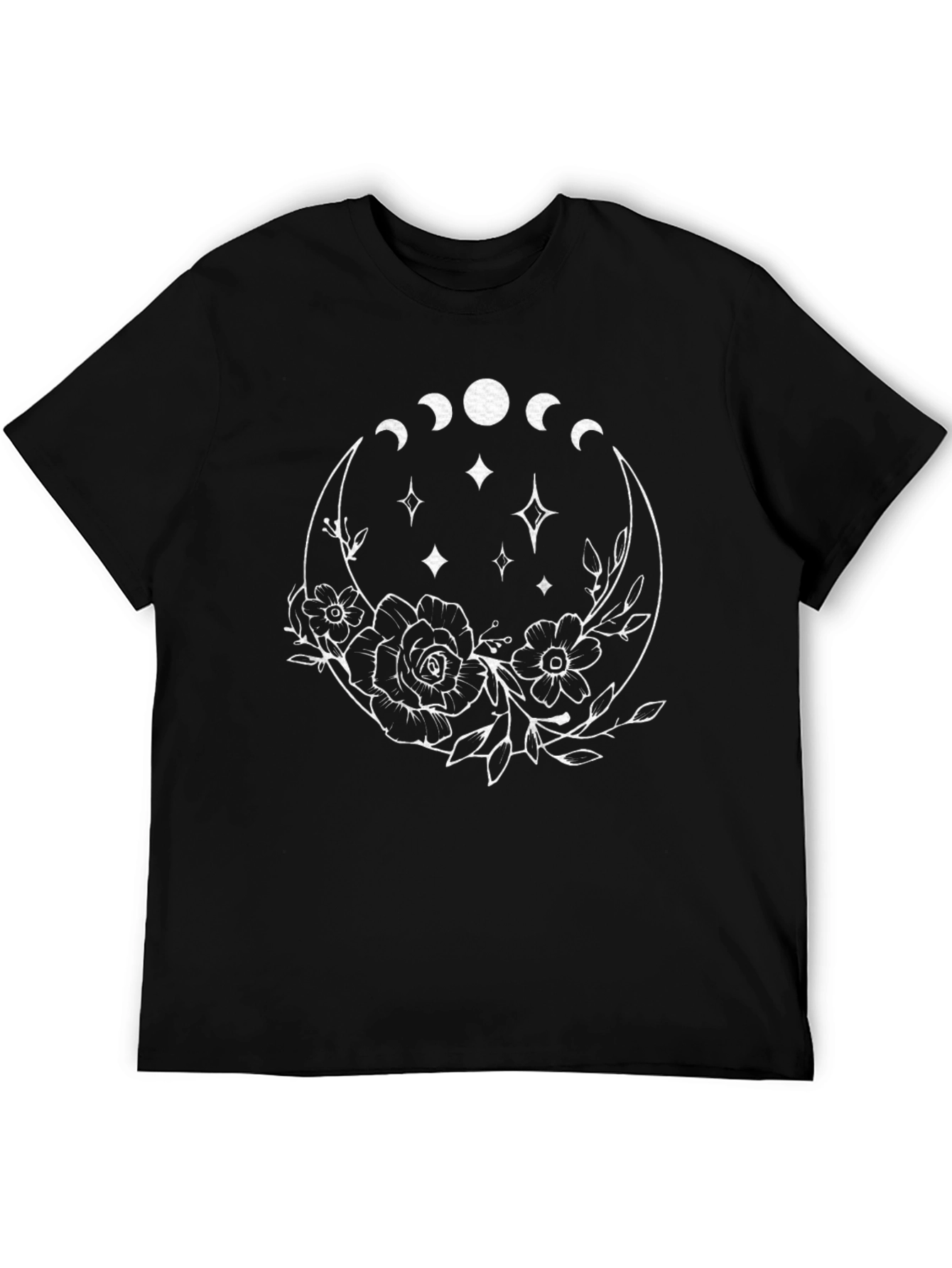 Black Moon Phase Floral Graphic T-Shirt - Celestial Design view 5