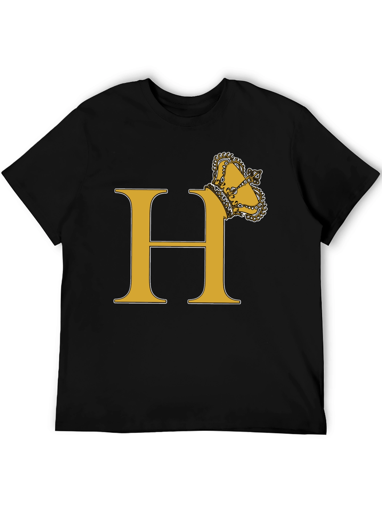 Black Crown Initial "H" T-Shirt - Stylish Monogram Tee view 5