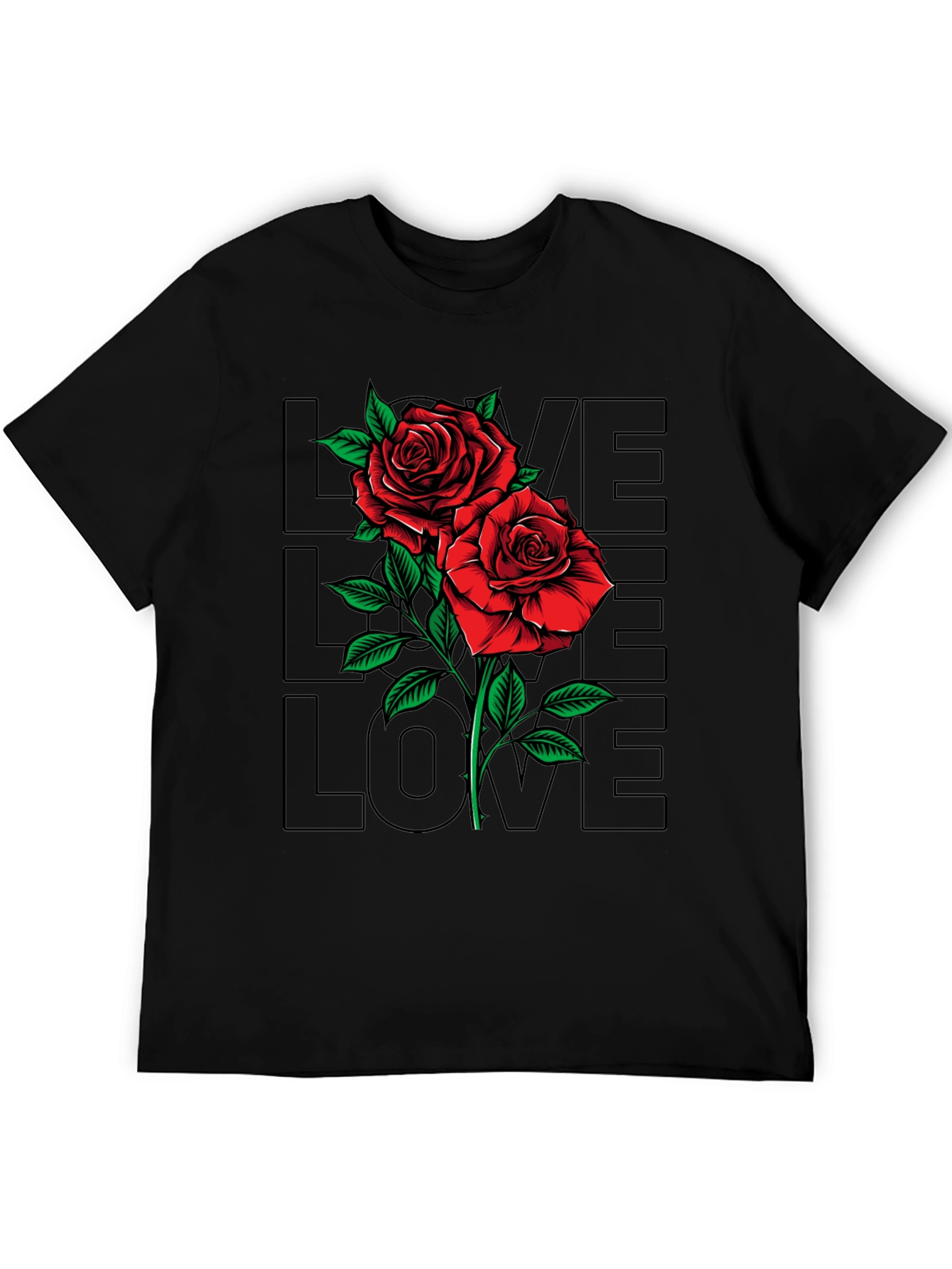Black Rose Love Graphic T-Shirt - Men's Black Tee view 5