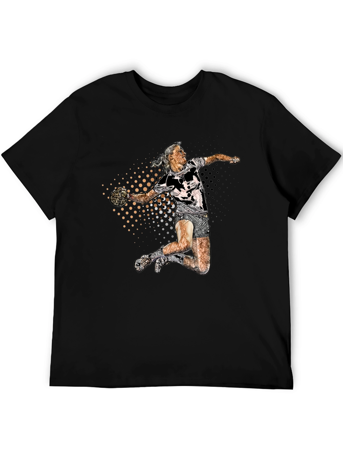 Black Handball Player Graphic Tee - Black Cotton Blend Shirt view 5