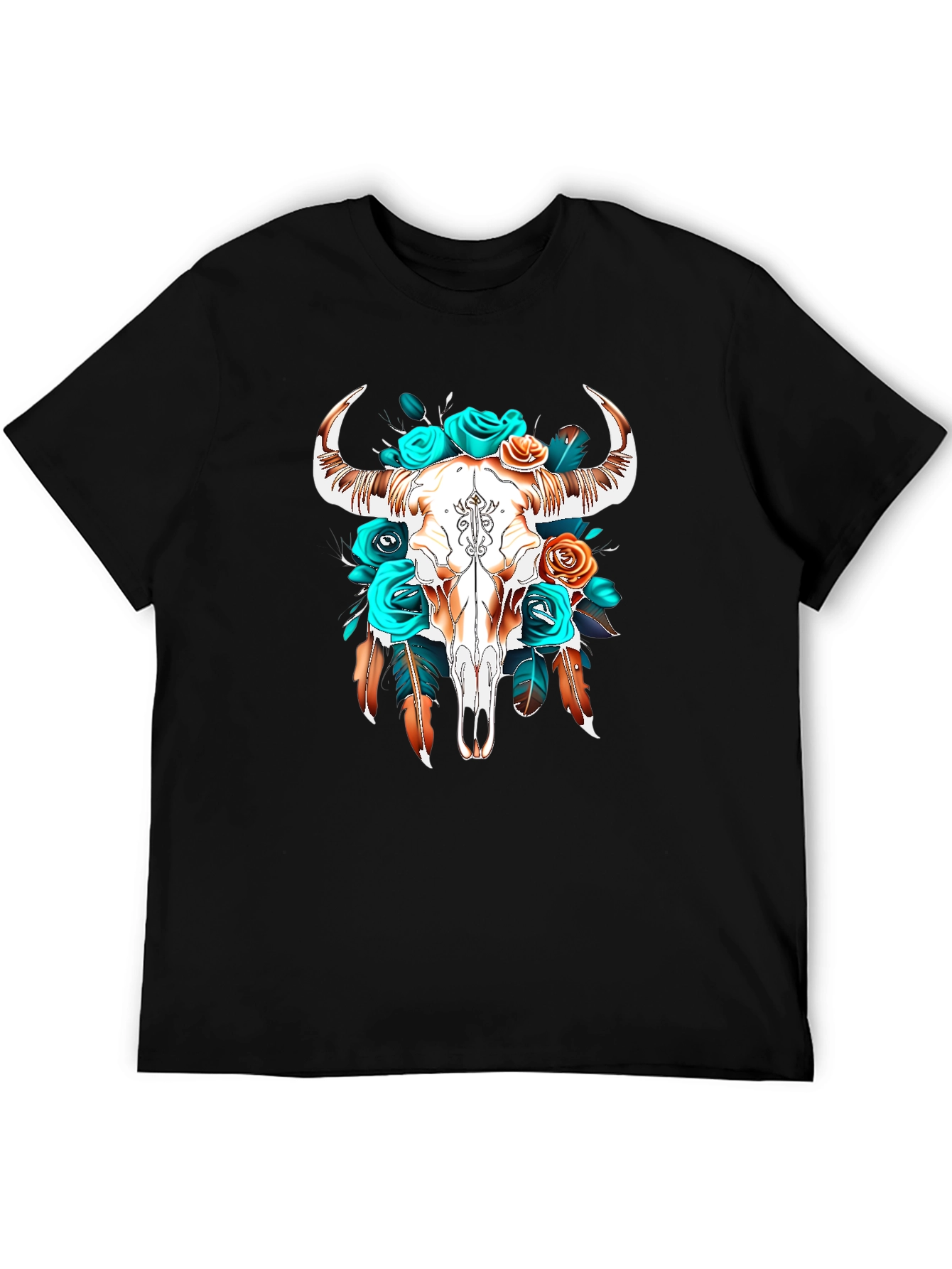 Black Boho Bull Skull Graphic Tee view 5