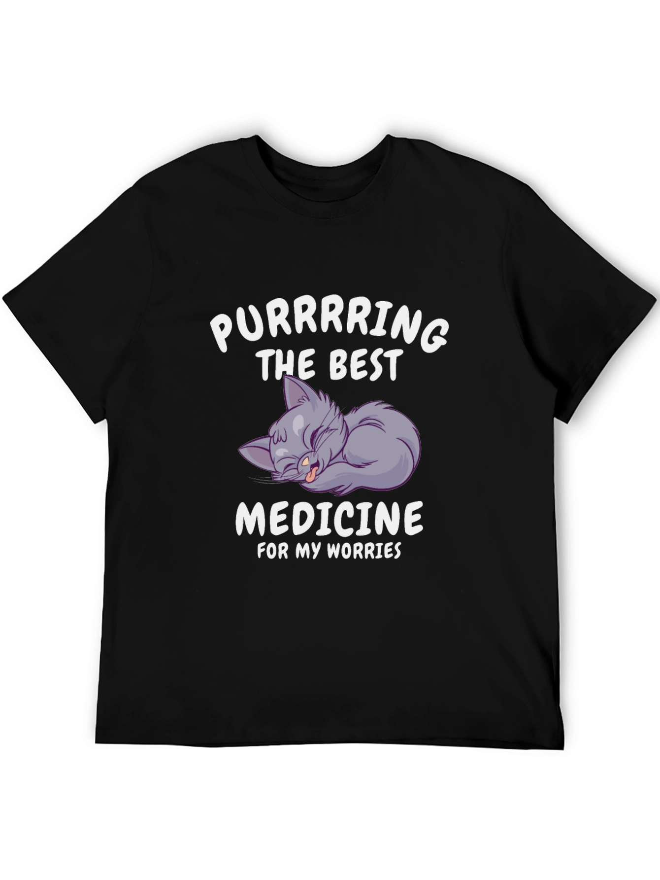 Black Purrring Cat T-Shirt - The Best Medicine For Worries view 5