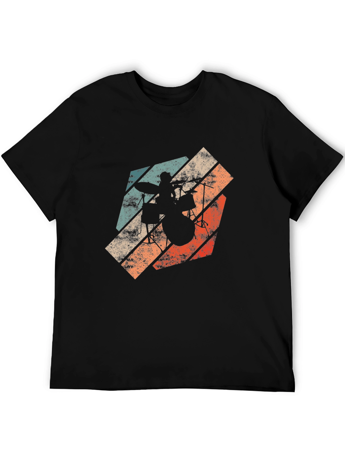 Black Retro Drummer T-Shirt - Vintage Style Rock Tee view 5
