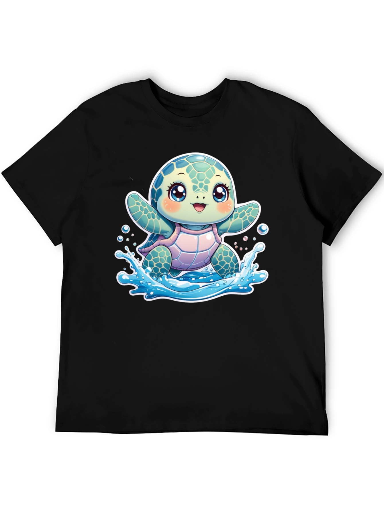 Black Cute Turtle Graphic Black T-Shirt view 5