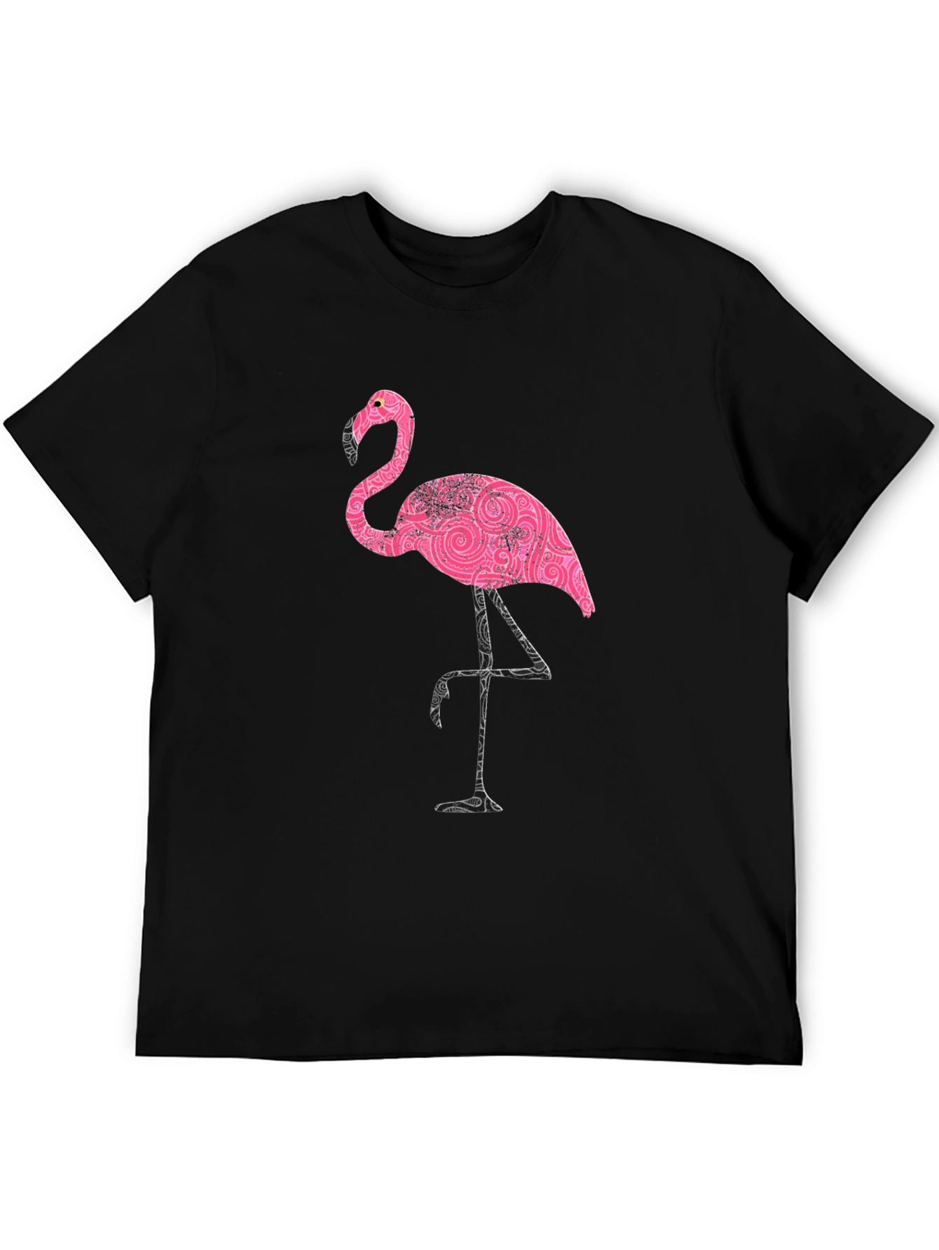 Black Pink Flamingo Print Black T-Shirt view 5
