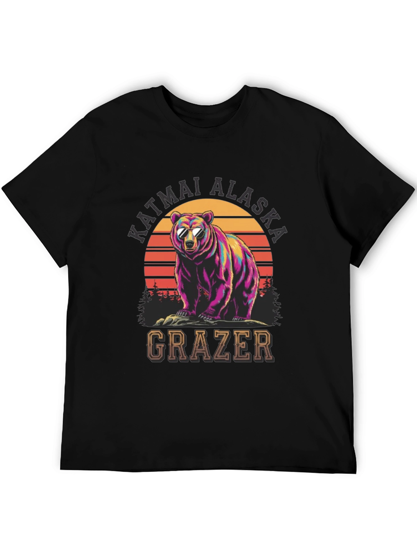 Black Katmai Alaska Bear Grazer Graphic T-Shirt view 5