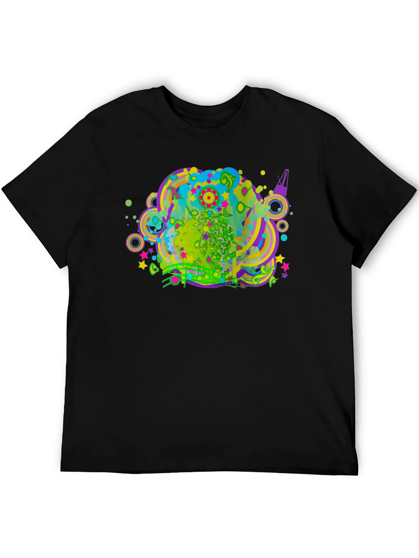 Black Psychedelic Graphic Print Black T-Shirt view 5