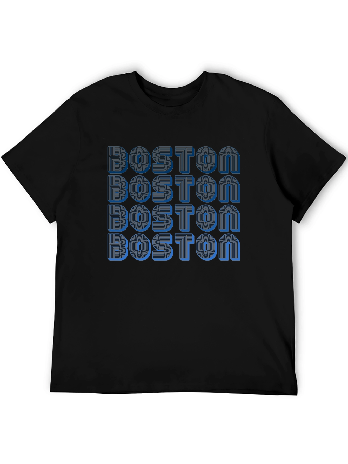Black Boston Text Graphic Tee - Comfort Fit Cotton T-Shirt view 5