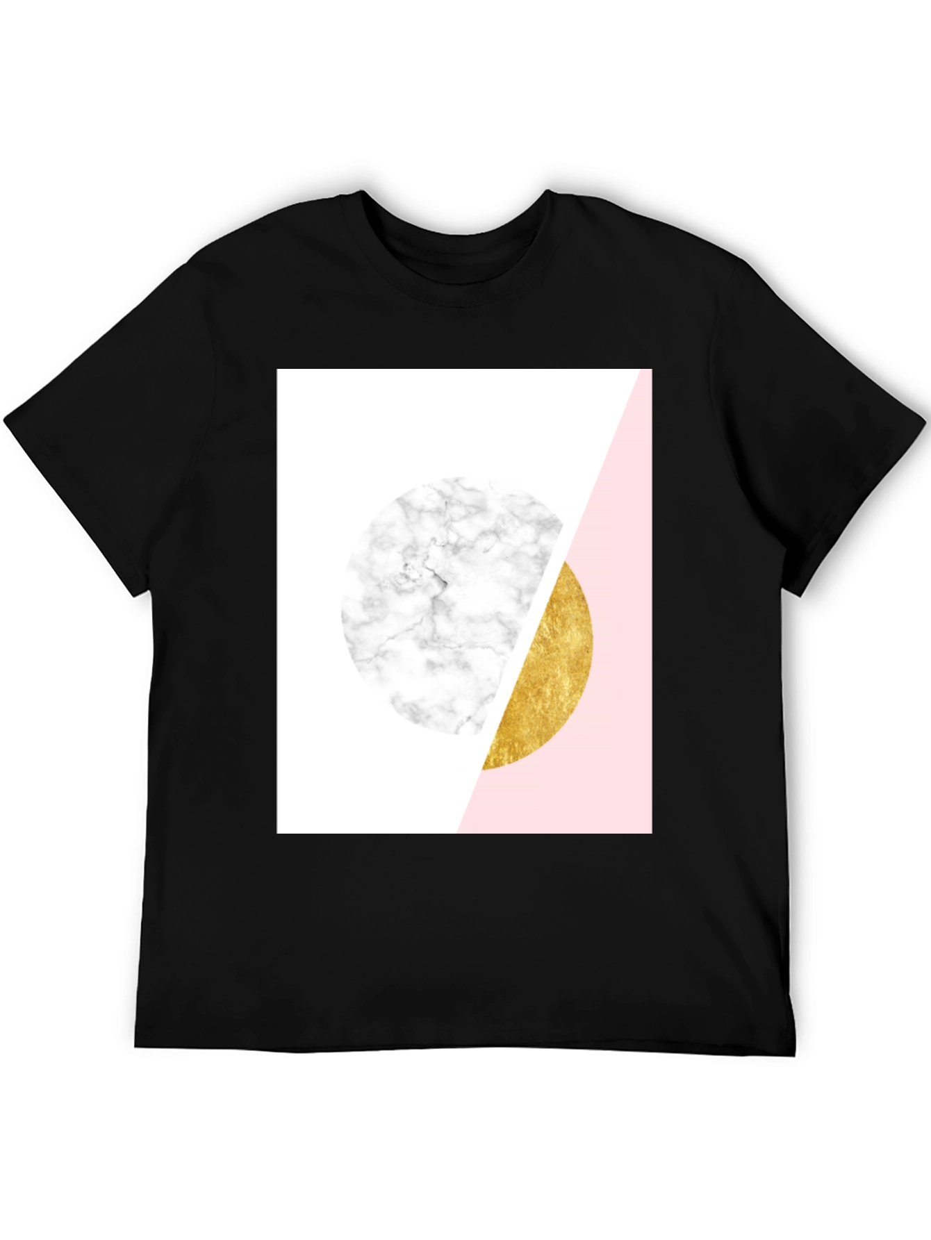 Black Geometric Marble and Gold Circle T-Shirt view 5