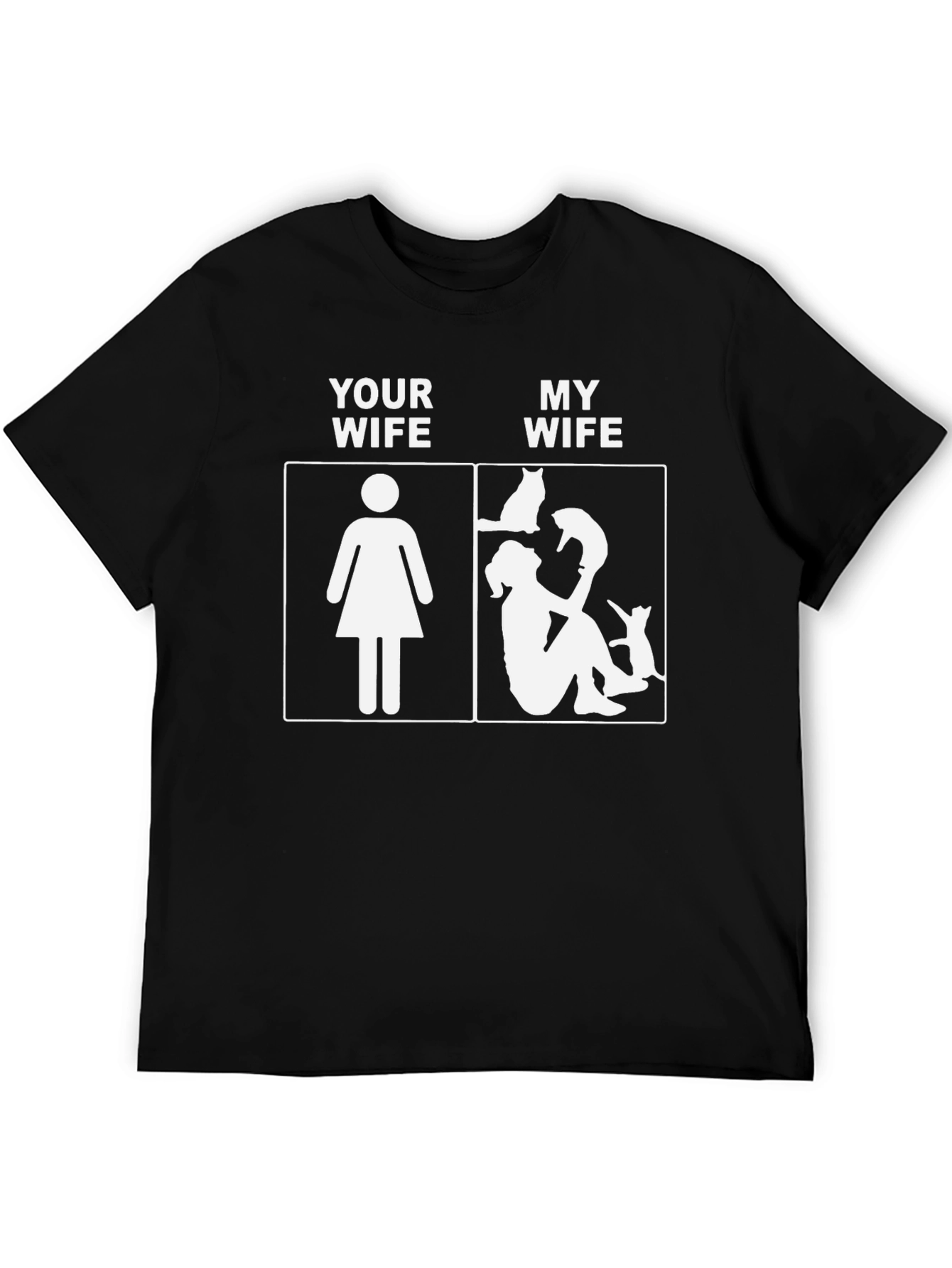 Black Humorous Cat Lover T-Shirt - "My Wife" view 5