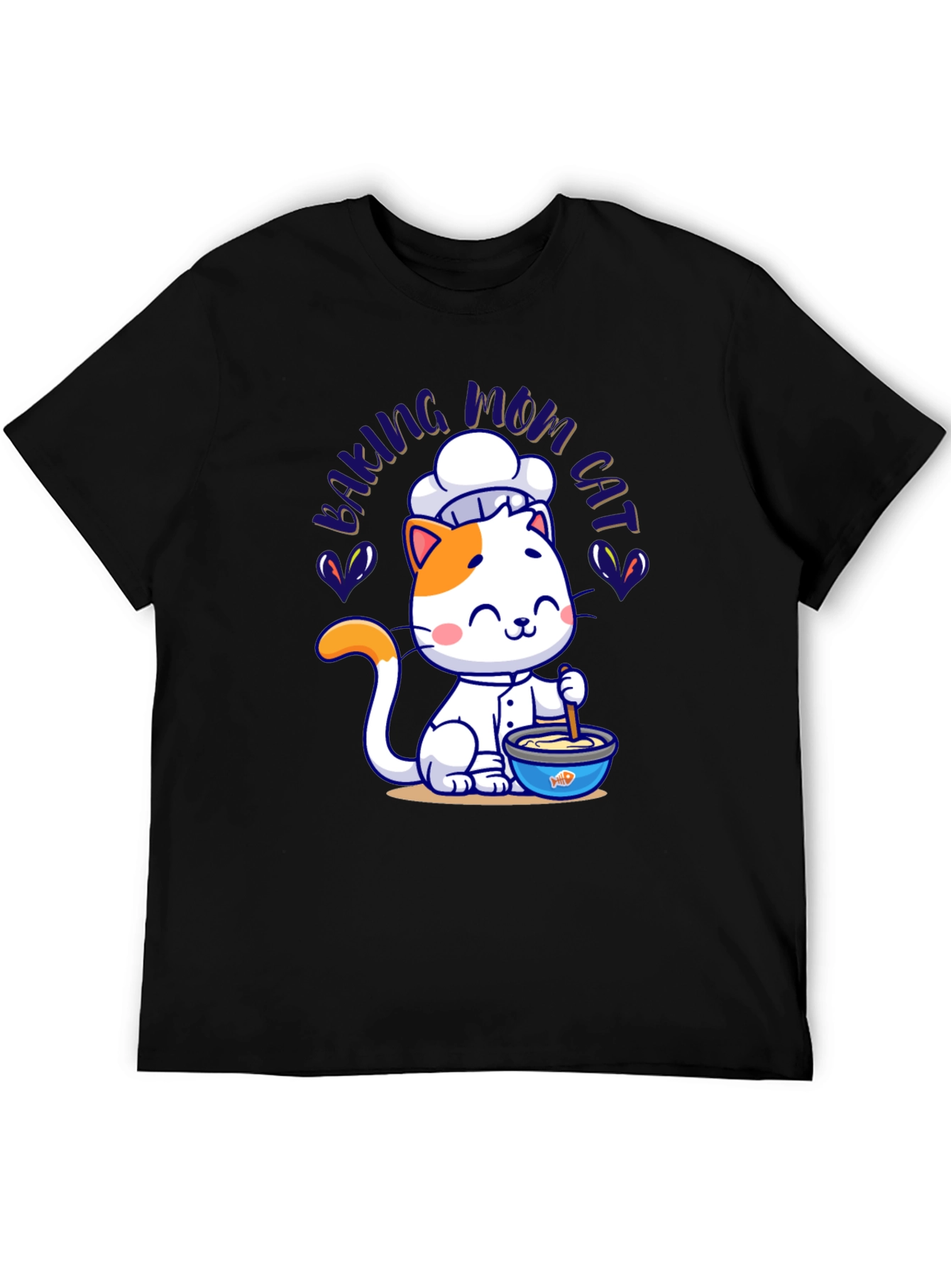 Black Baking Mom Cat T-Shirt - Cute Chef Kitten Design view 5
